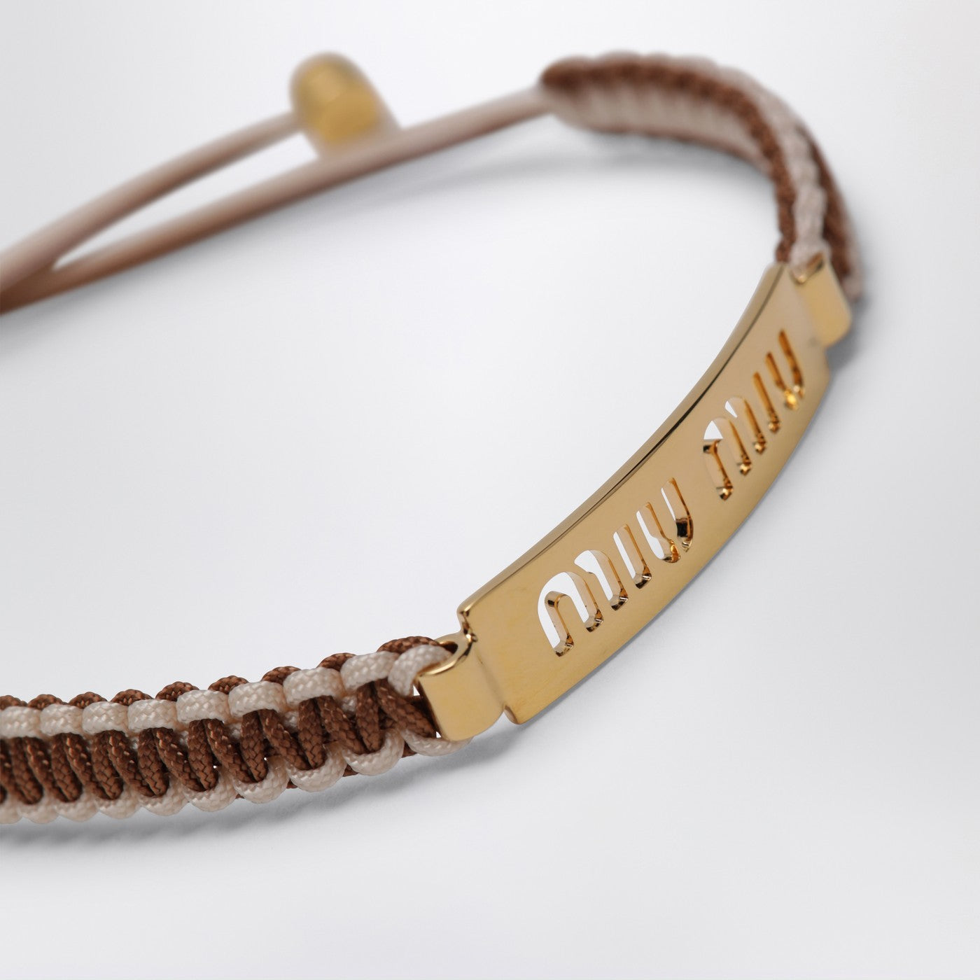 Miu Miu Brown/Sand Beige Braided Cord Bracelet Women MIU MIU