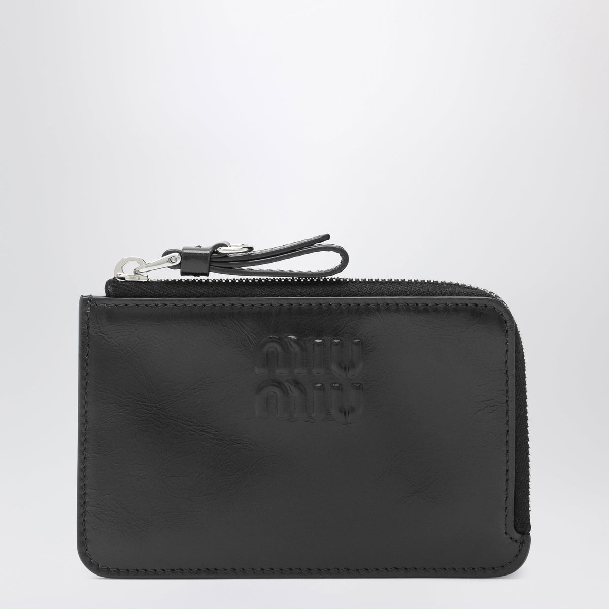 Miu Miu Black Zip Card Holder In Calfskin Leather Women MIU MIU