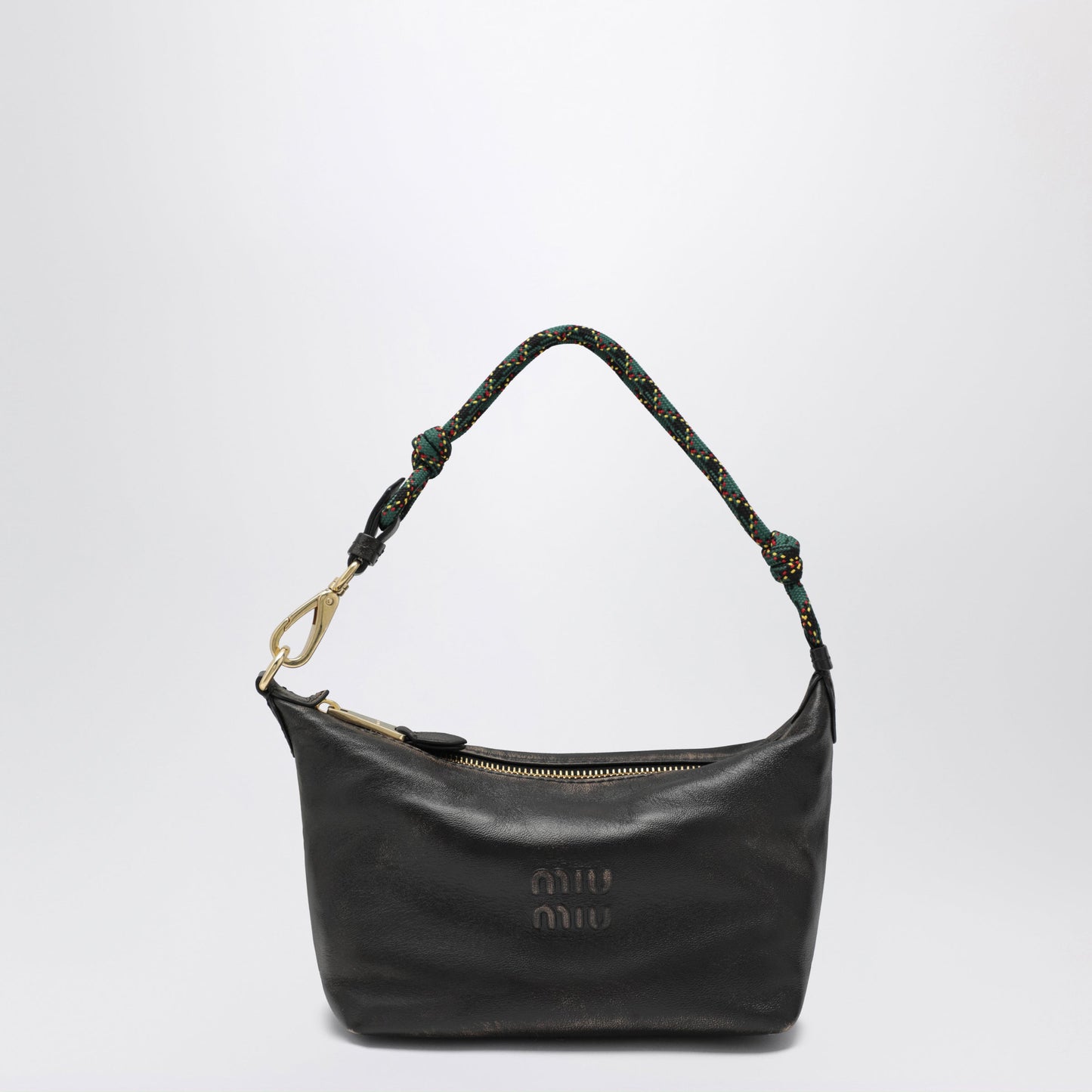 Miu Miu Aged-Effect Nappa Leather Pouch In Coffee And Green Women MIU MIU