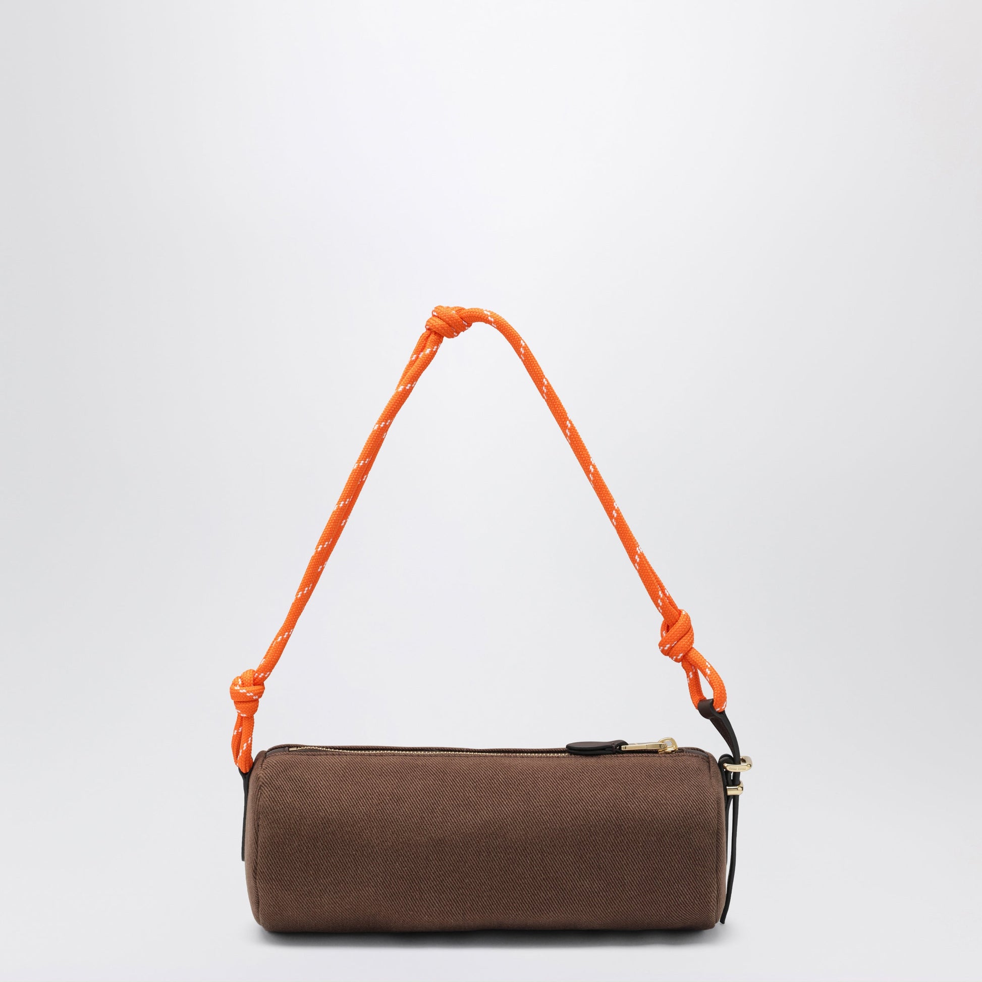 Miu Miu Cotton Gabardine Pouch, Embroidered Logo, Cocoa/Orange Women MIU MIU