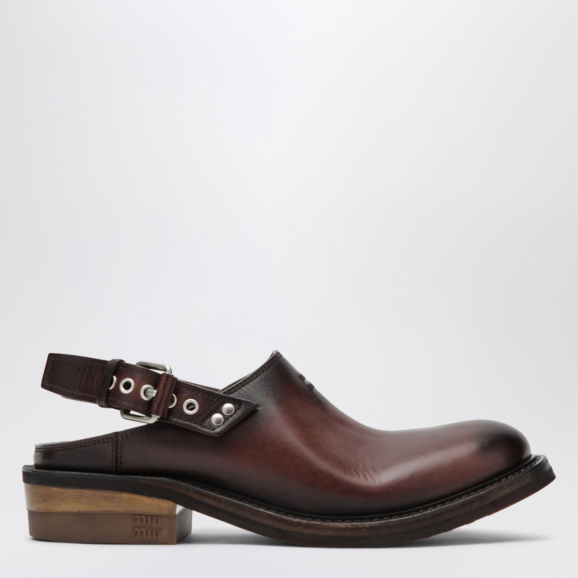 Miu Miu Foule Clogs In Coffee-Colored Leather Women MIU MIU
