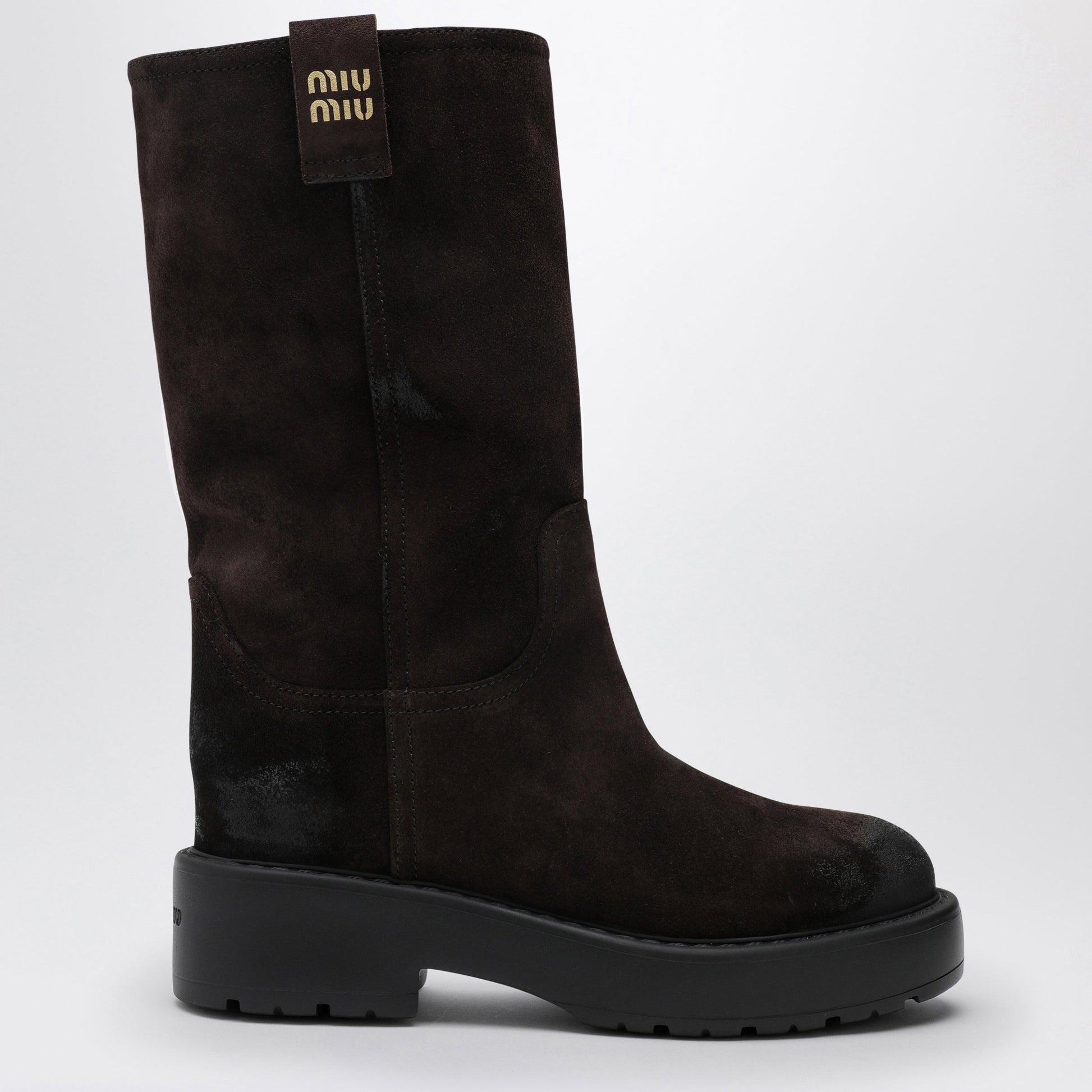 Miu Miu Dark Brown Suede Leather Boot Women MIU MIU