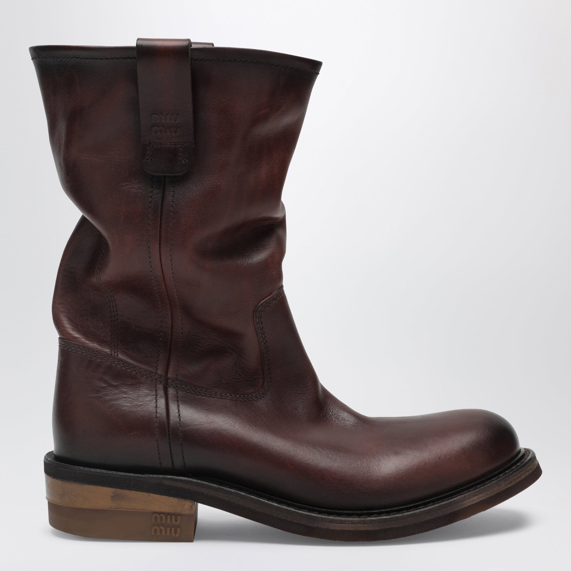 Miu Miu Brown Foule Calfskin Ankle Boots Women MIU MIU