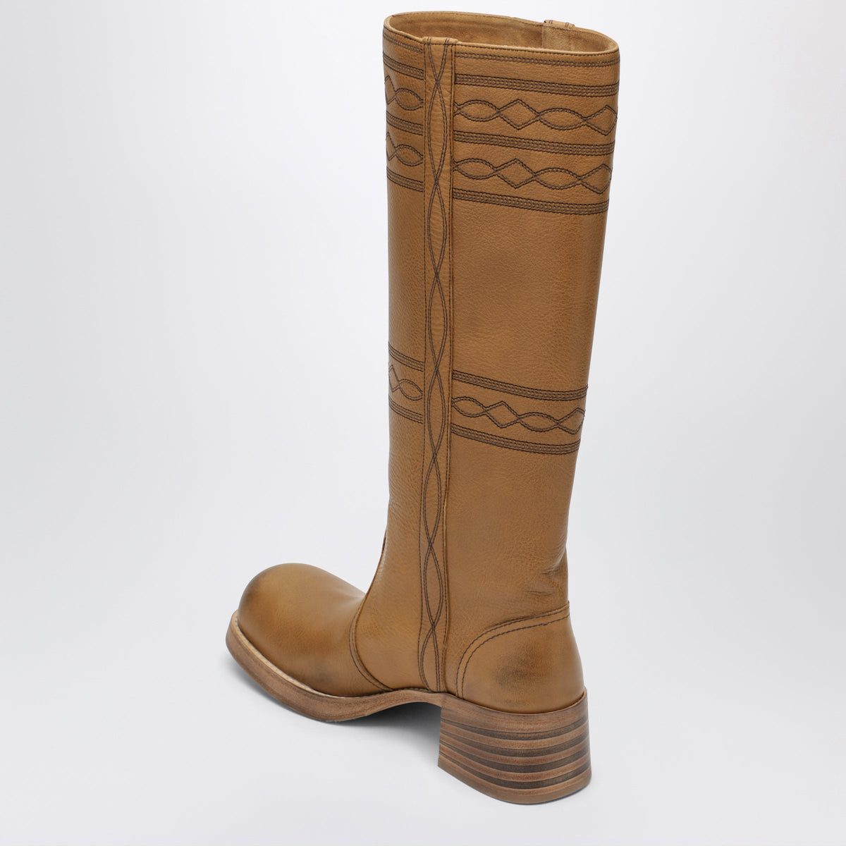 Miu Miu Embroidered Leather Boots In Cuoio Women MIU MIU