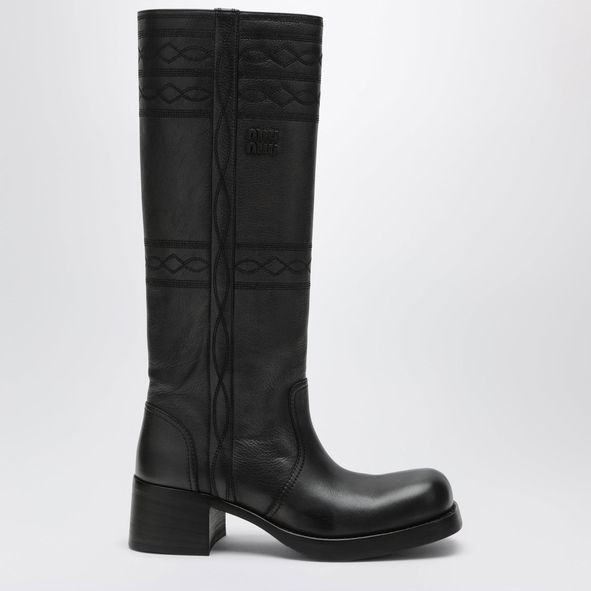 Miu Miu Anthracite Grey Leather Boots With Embroidery Women MIU MIU