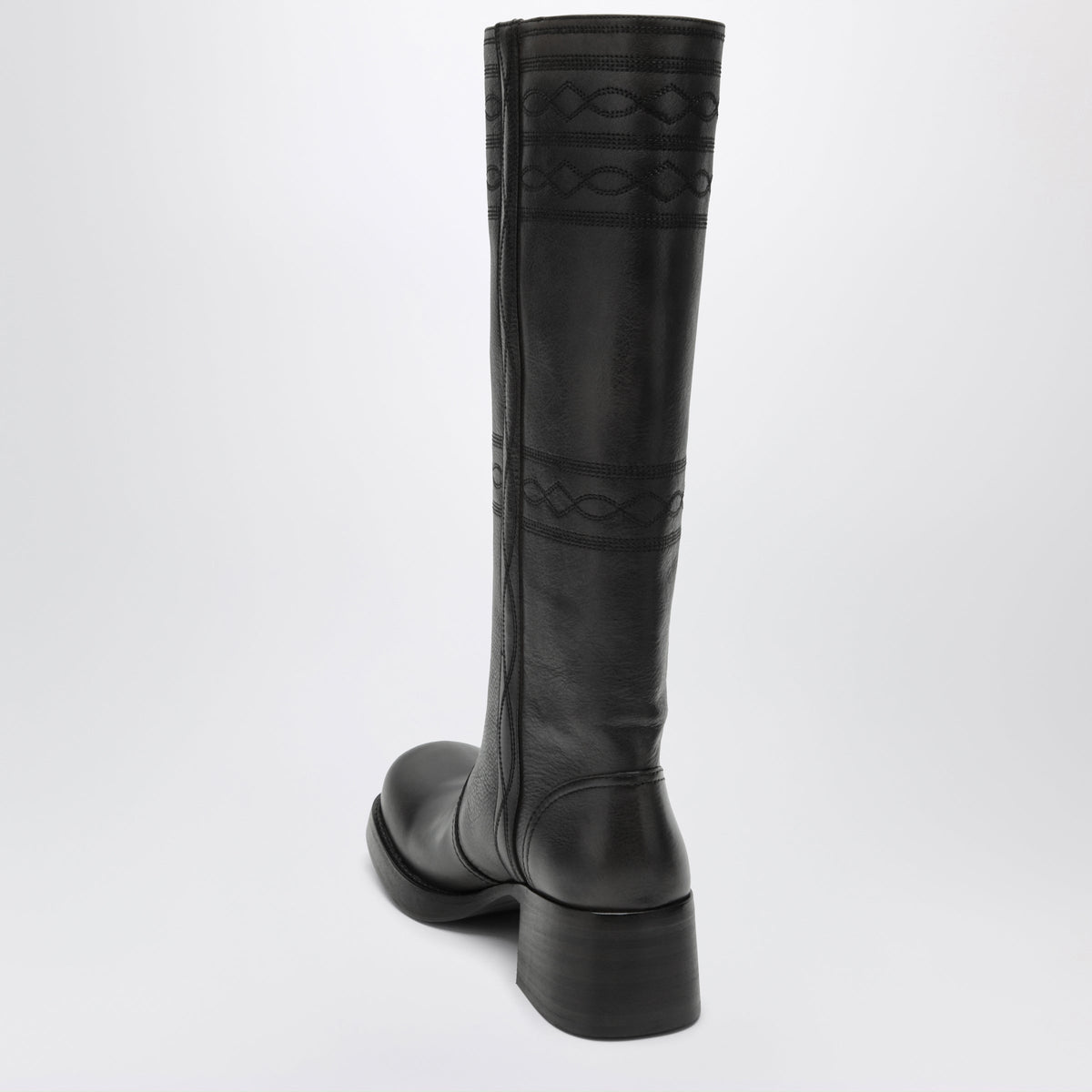 Miu Miu Anthracite Grey Leather Boots With Embroidery Women MIU MIU