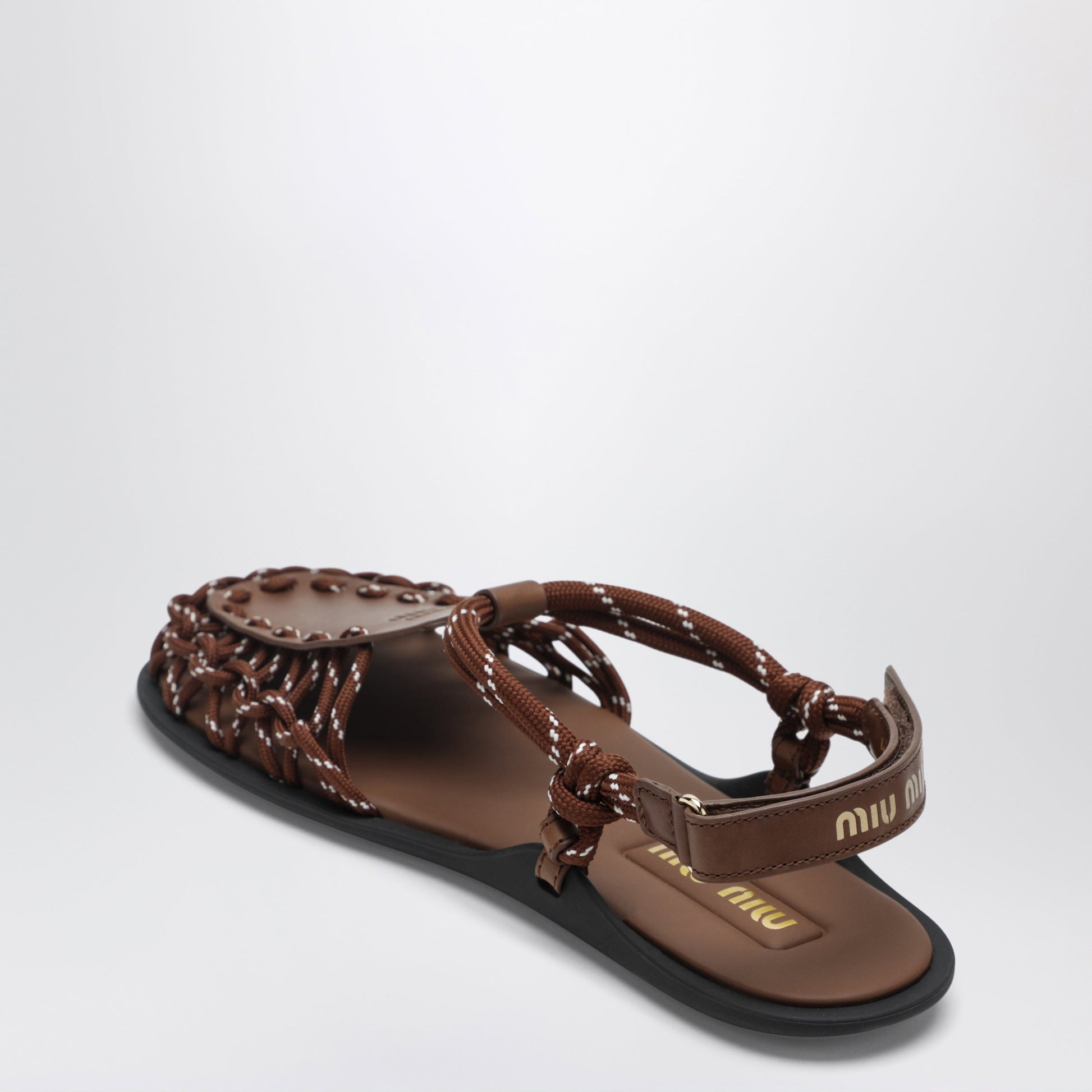 Miu Miu Hazelnut/Tobacco Leather And Ribbon Sandals Women MIU MIU