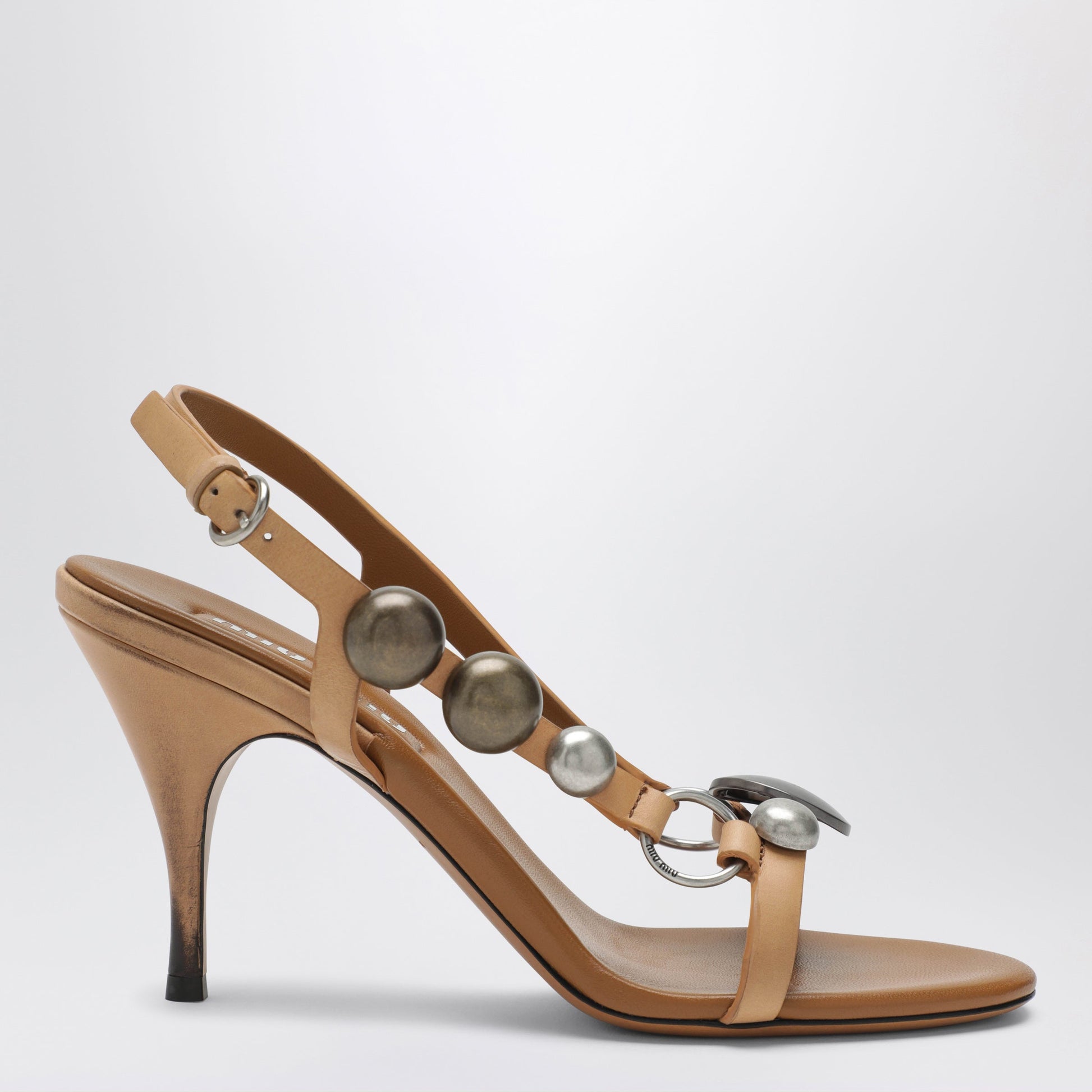Miu Miu Honey-Colored Leather Sandals With Metal Details Women MIU MIU