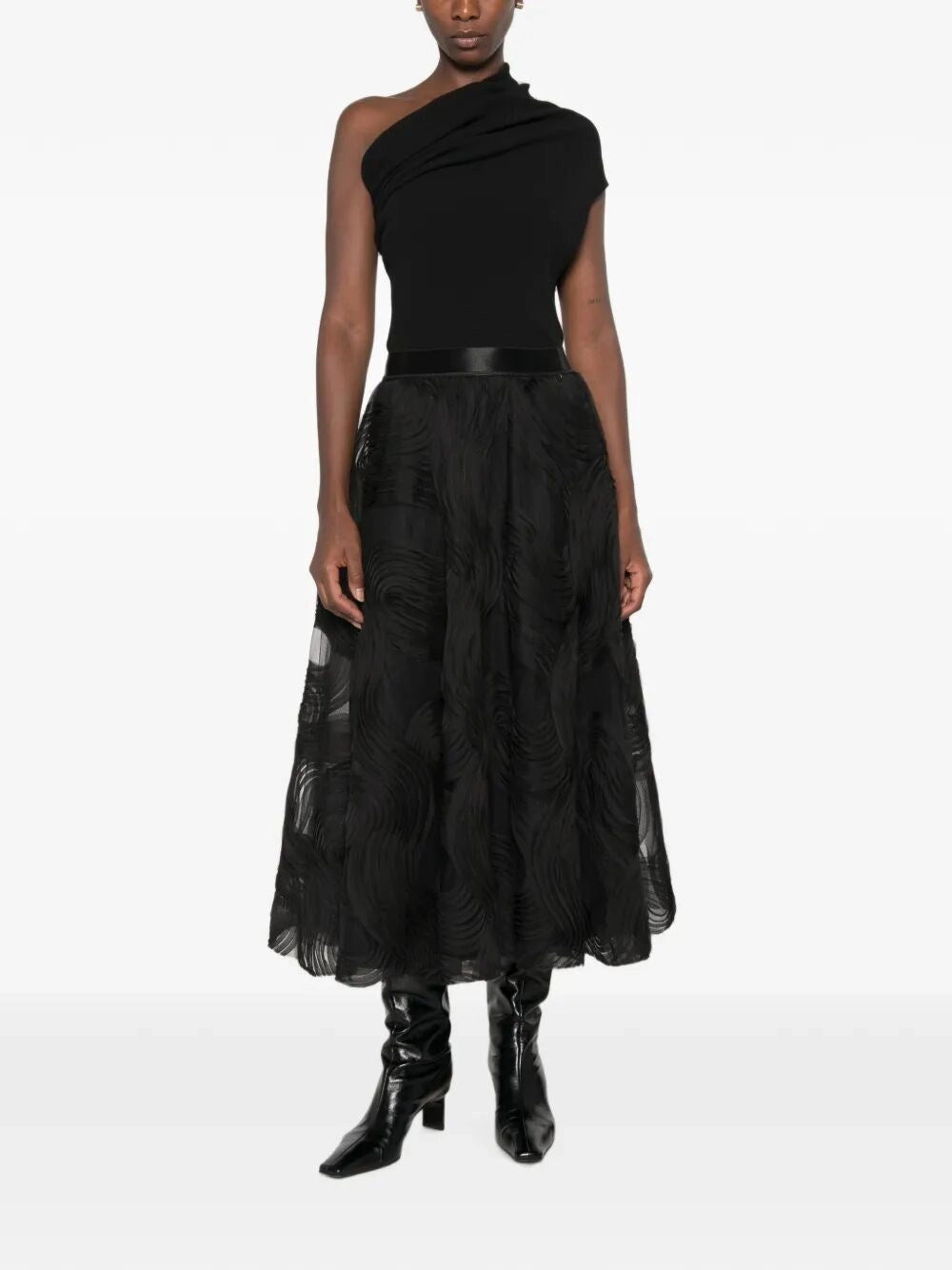Nissa Women Voile Appliqué Tulle Midi Skirt NISSA