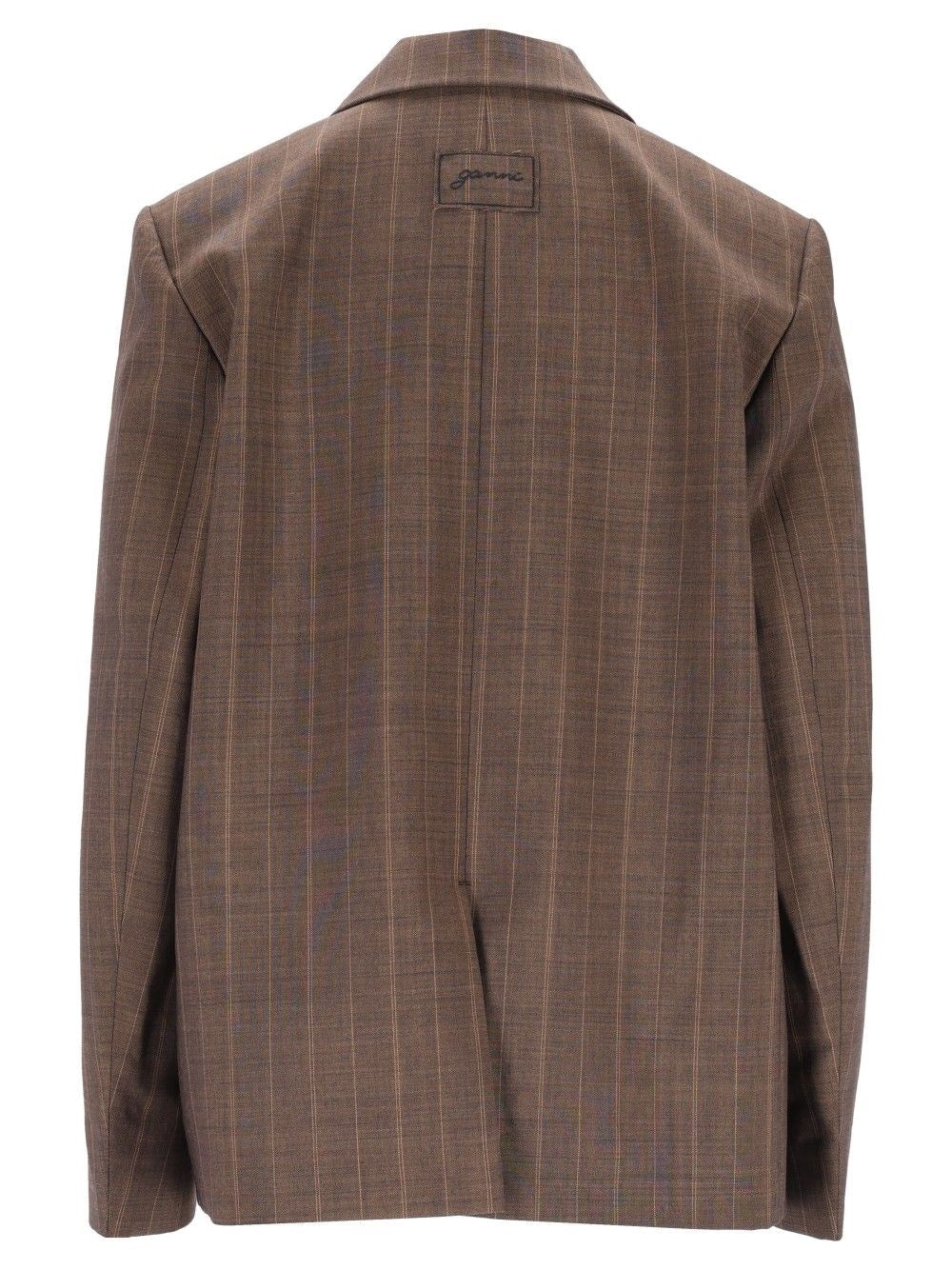 Ganni Women Brown Pinstriped Wool Blazer GANNI
