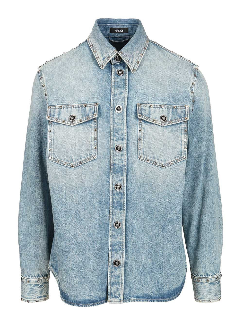 Versace Men Studded Denim Shirt VERSACE