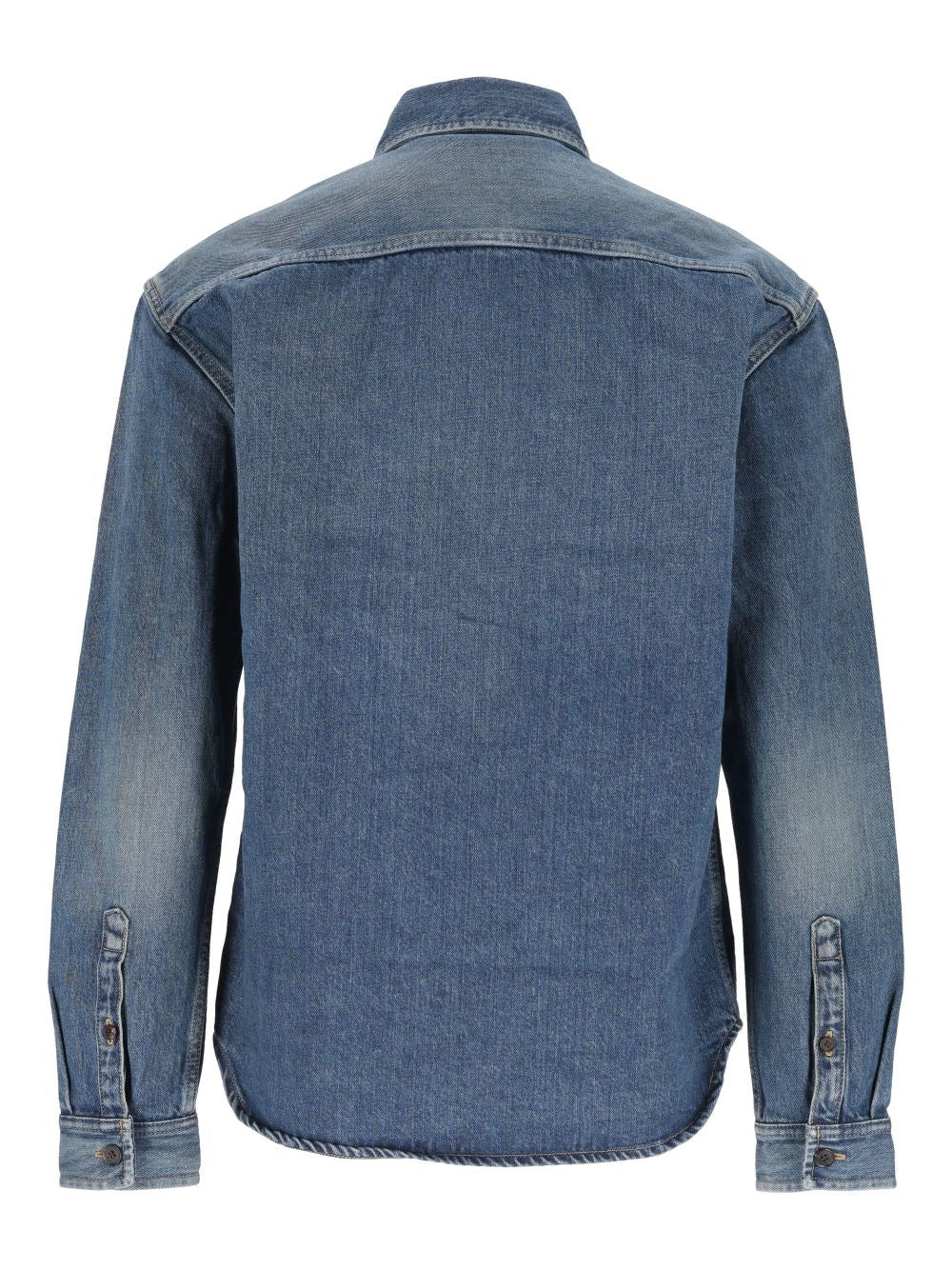 Saint Laurent Men Cassandre Denim Shirt In Reef Blue SAINT LAURENT