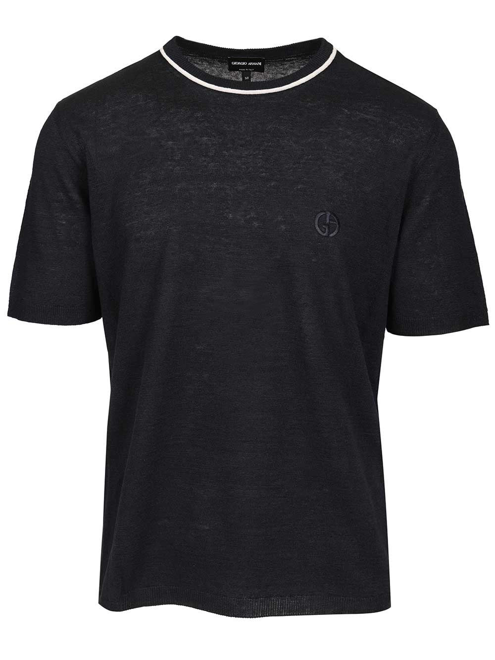 Giorgio Armani Men Crew Neck Sweater In Linen And Silk GIORGIO ARMANI
