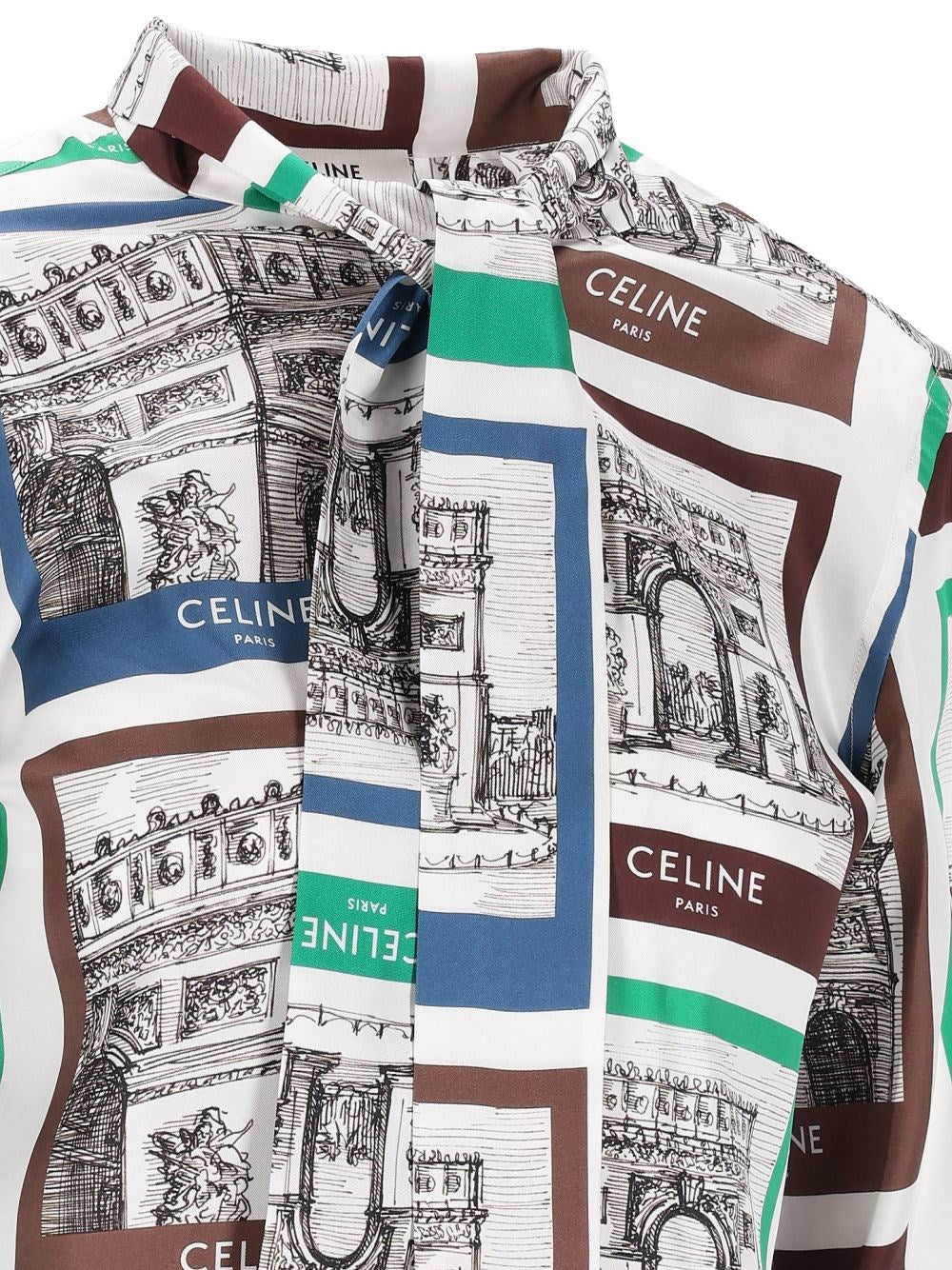 Celine Women Printed Silk Tie-Neck Shirt CELINE