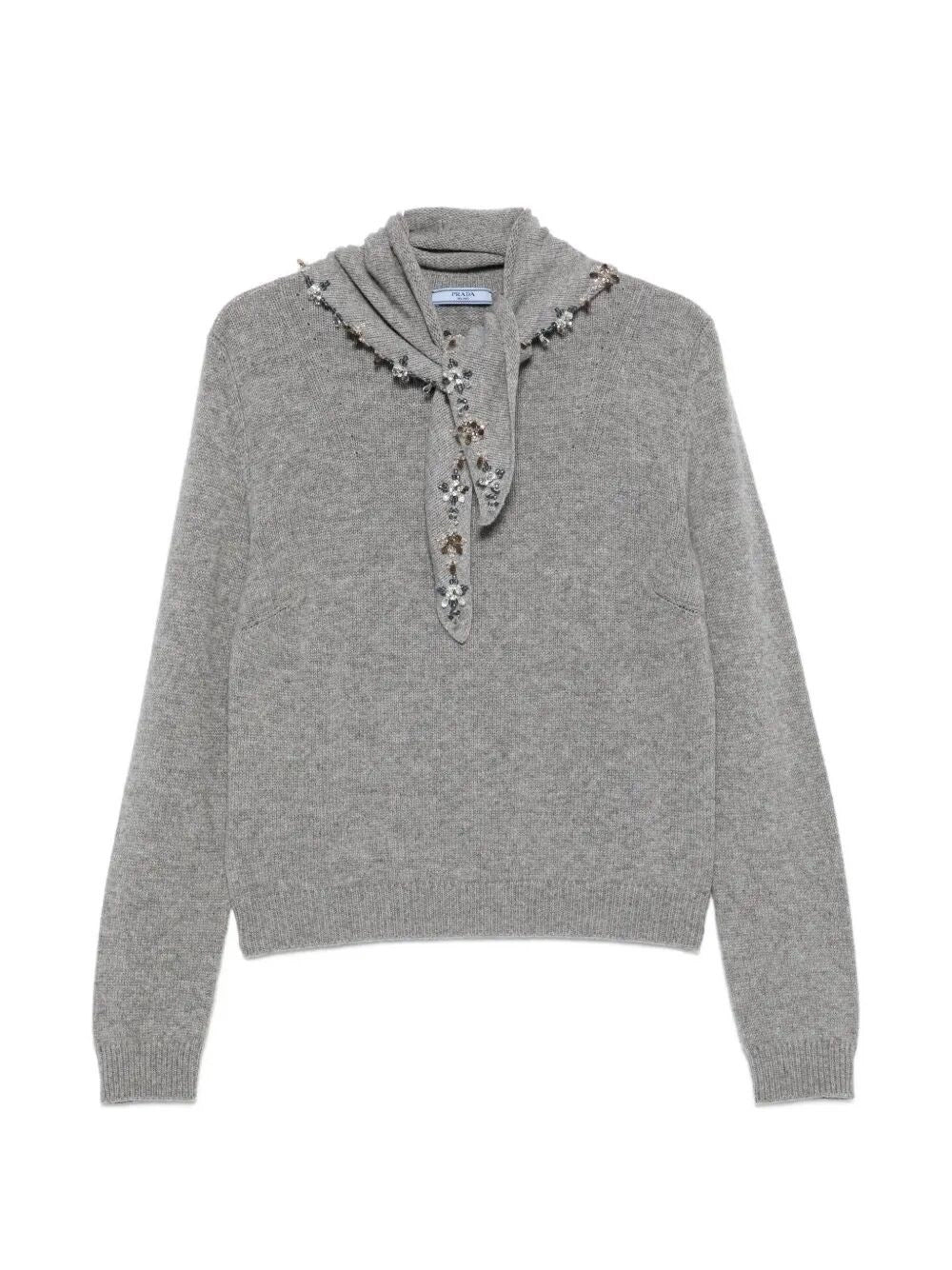 Prada Women Sweater With Jeweled Scarf Detail PRADA