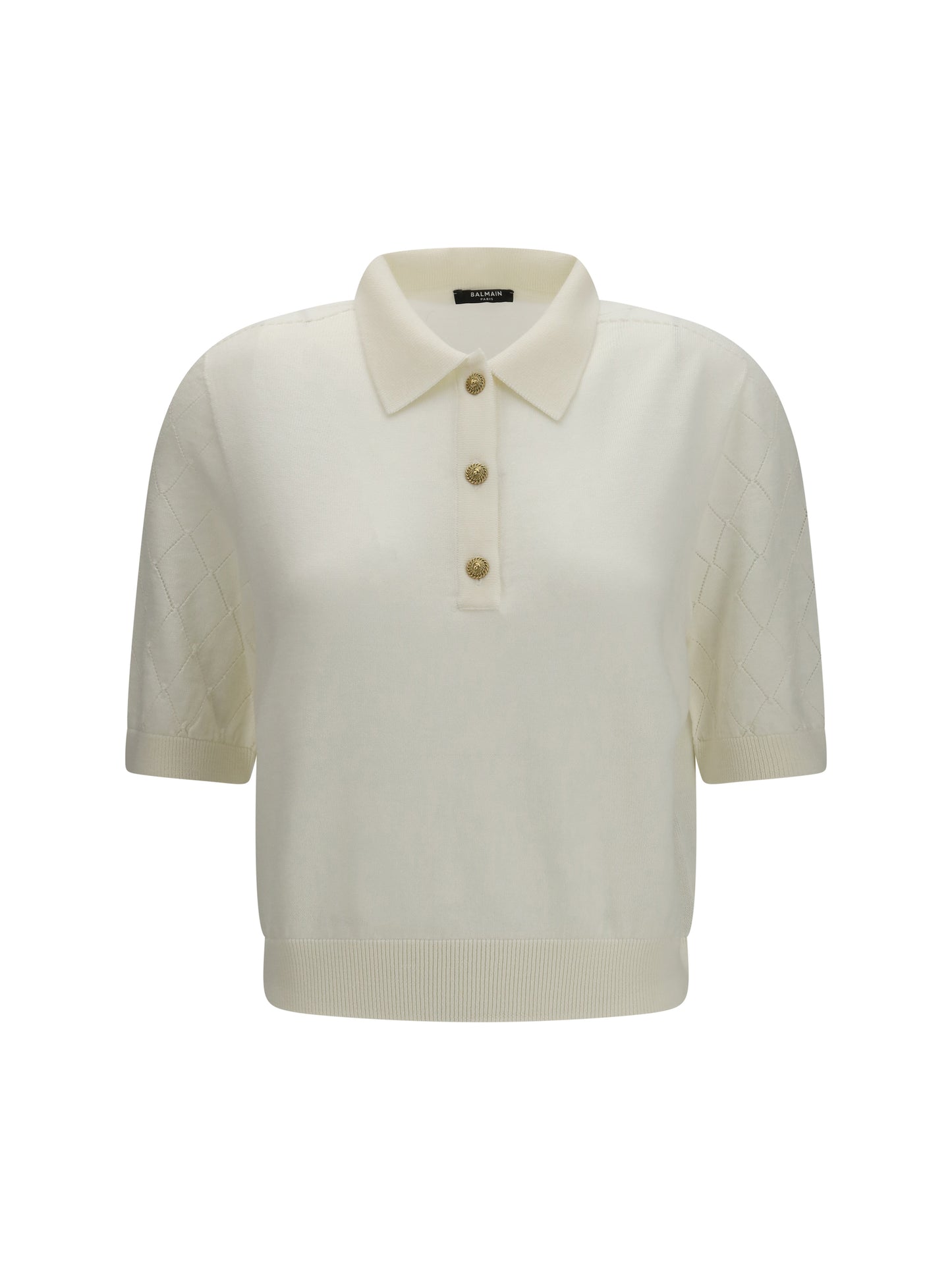 Balmain Women Wool Polo With Vintage Buttons BALMAIN