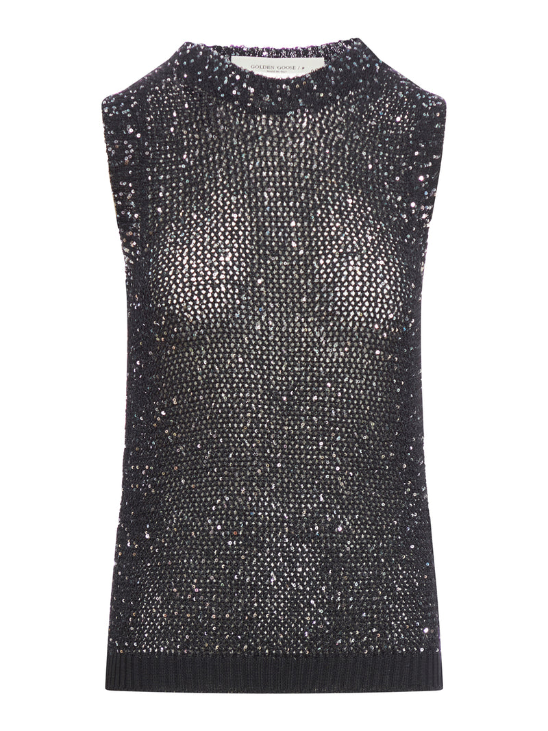 Golden Goose Deluxe Brand Women Net Mesh Top With Sequins And Contrasting Details GOLDEN GOOSE