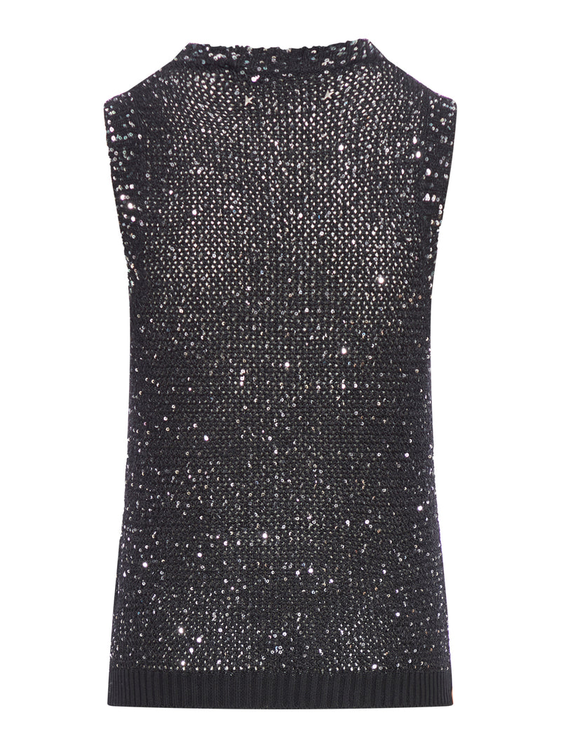 Golden Goose Deluxe Brand Women Net Mesh Top With Sequins And Contrasting Details GOLDEN GOOSE