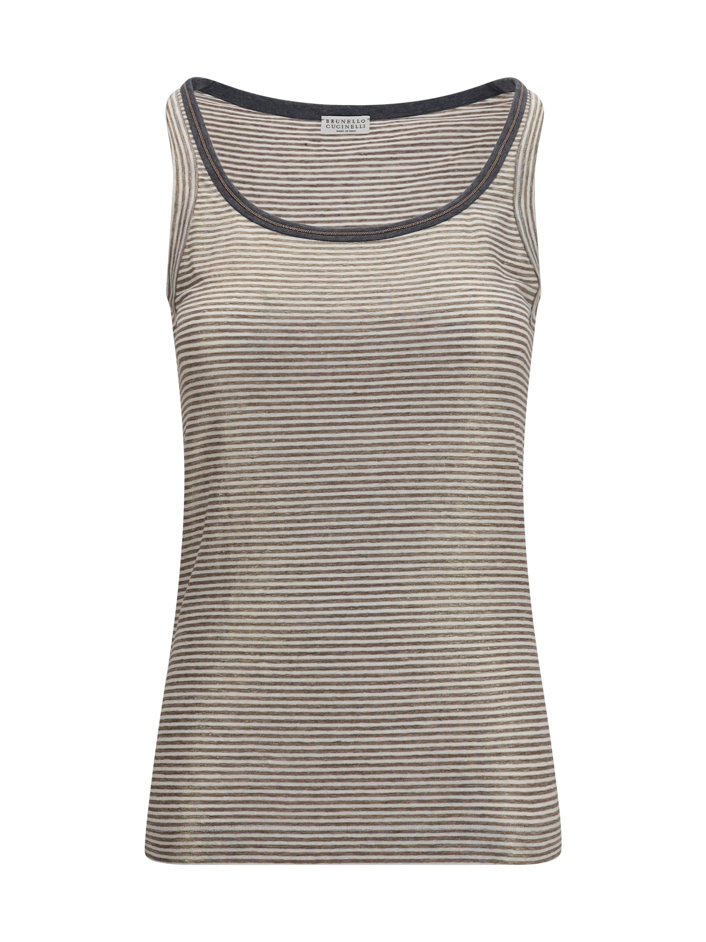 Brunello Cucinelli Women Striped Linen Lamé Jersey Tank Top With Glossy Finishes BRUNELLO CUCINELLI