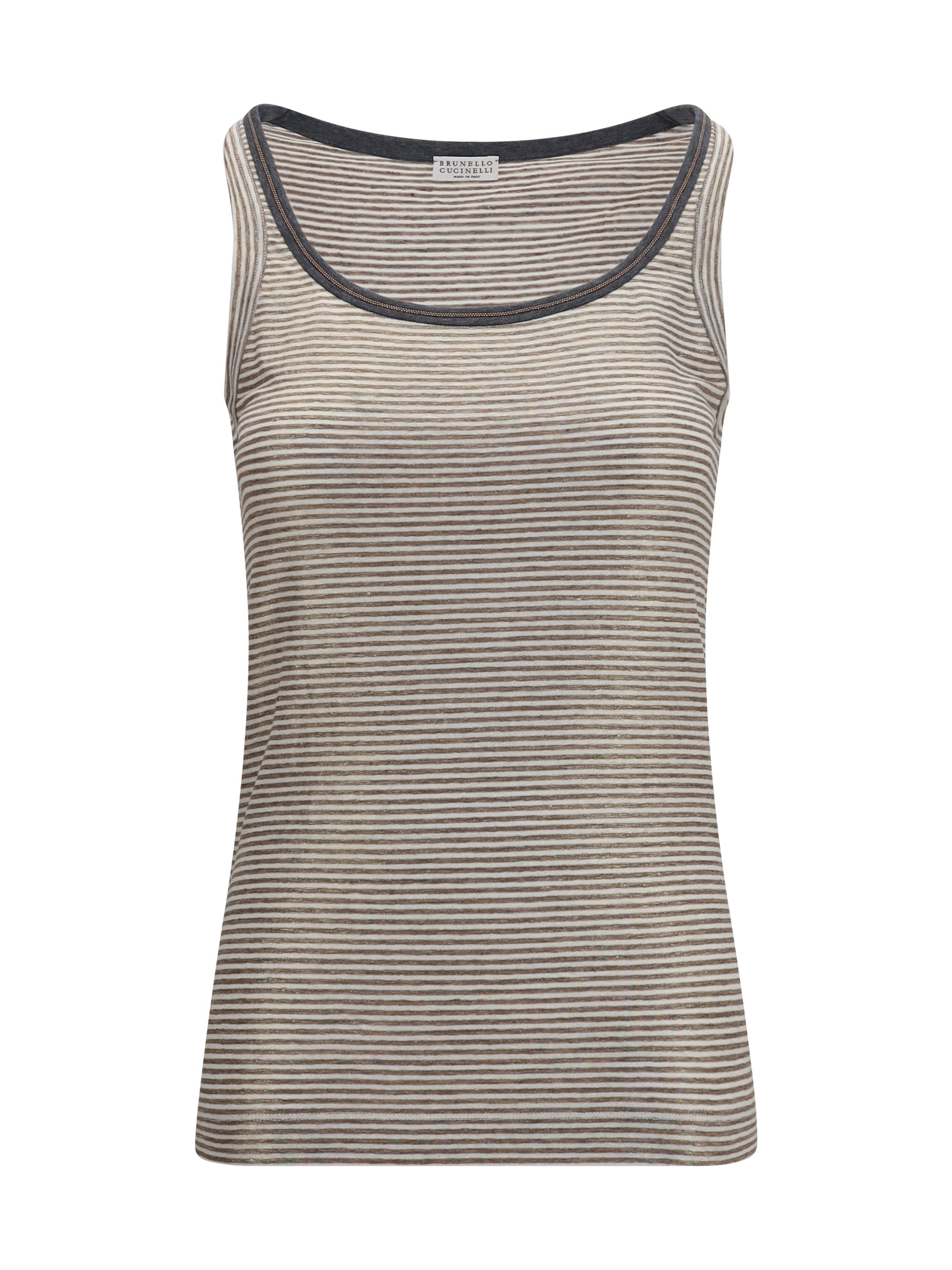Brunello Cucinelli Women Striped Linen Lamé Jersey Tank Top With Glossy Finishes BRUNELLO CUCINELLI