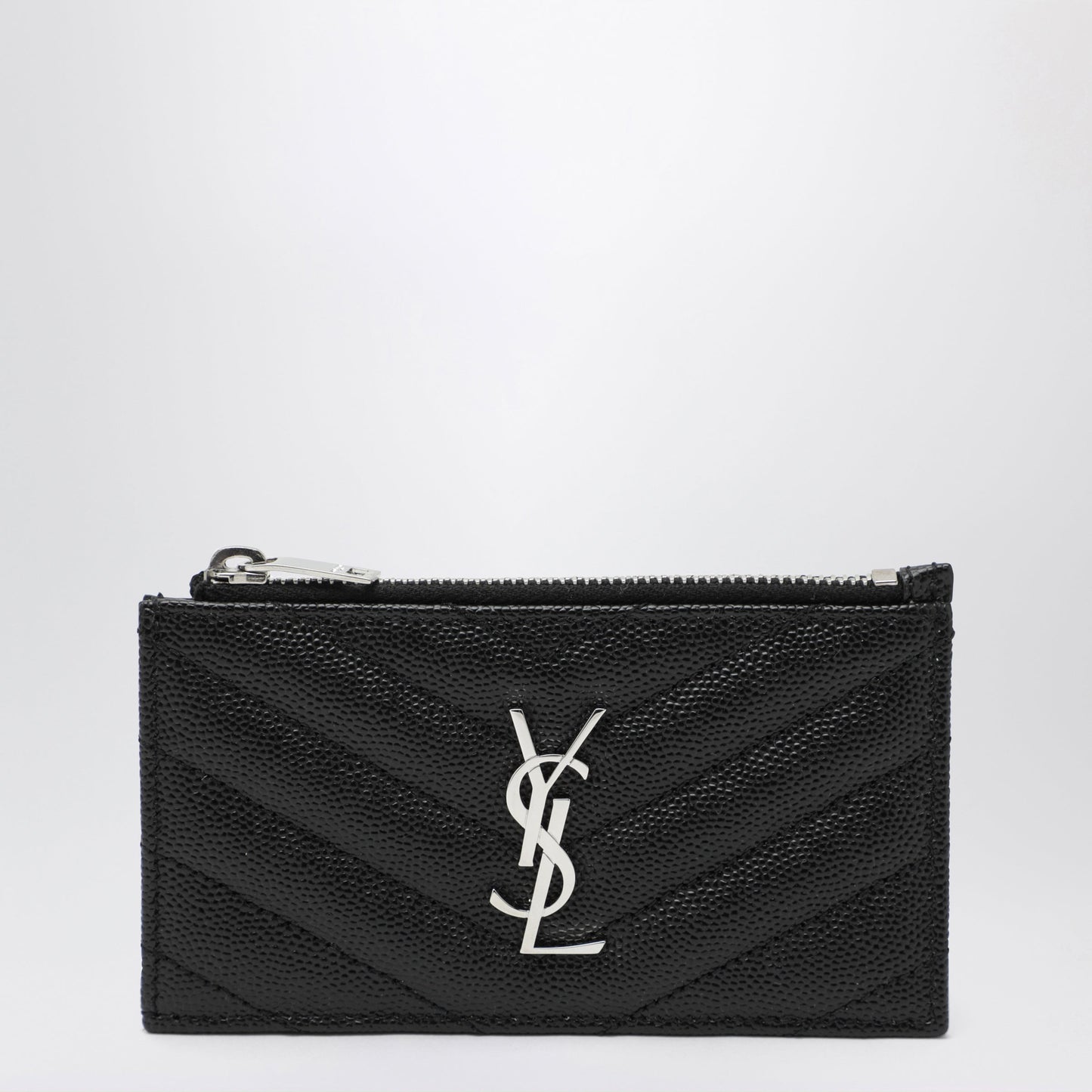 Saint Laurent Black Calfskin Zip Card Holder Women SAINT LAURENT