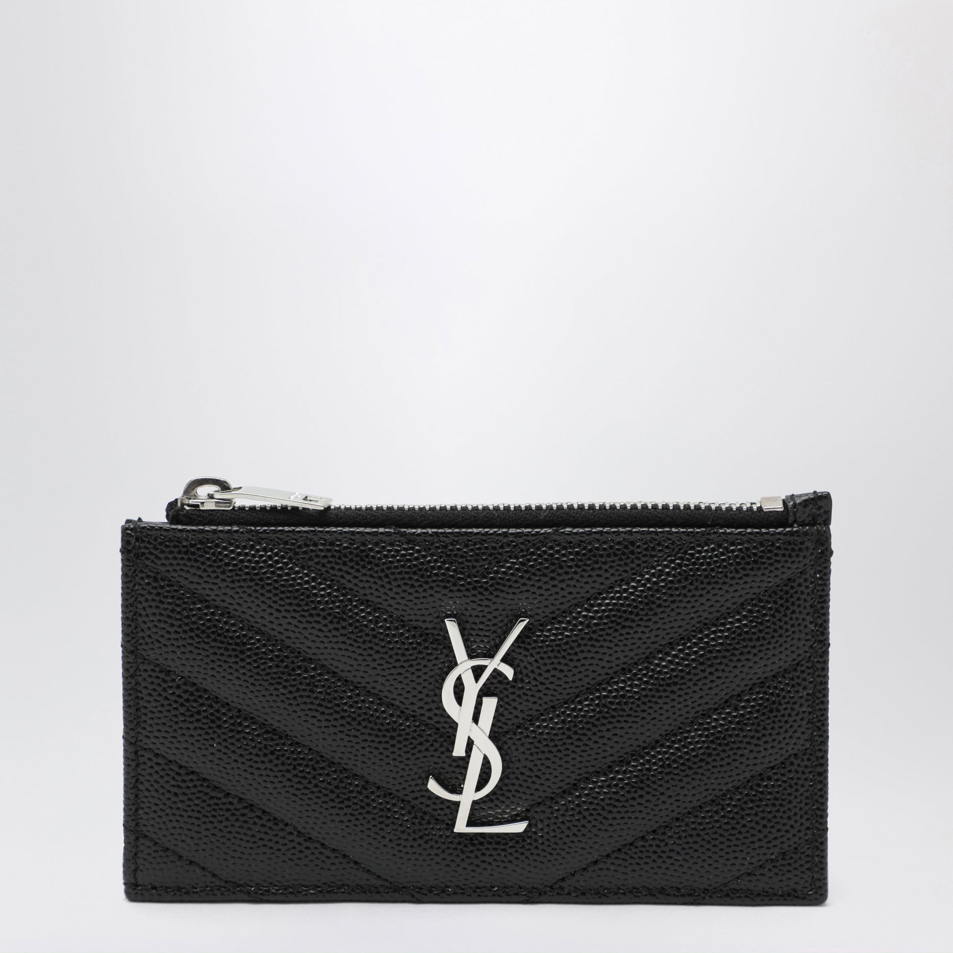 Saint Laurent Black Calfskin Zip Card Holder Women SAINT LAURENT