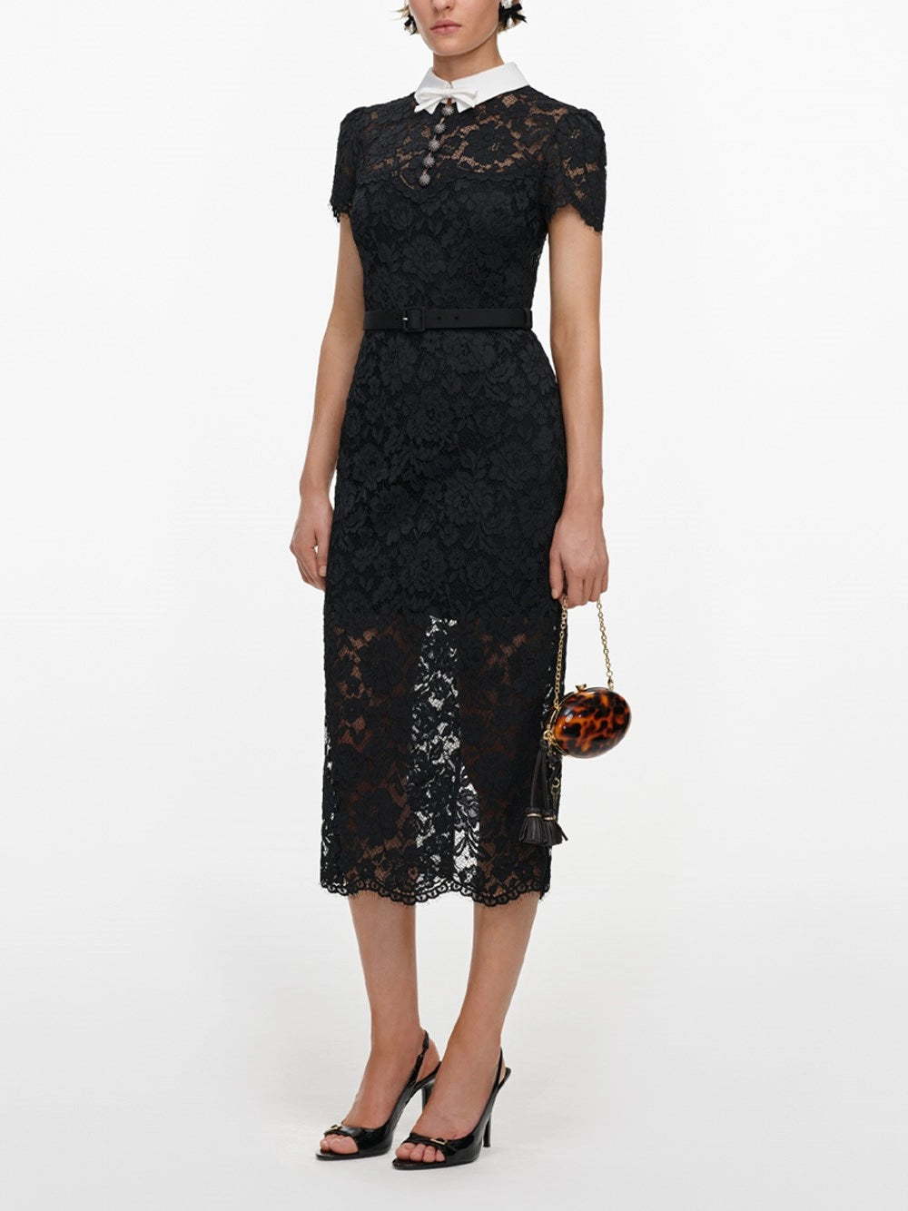 Self-Portrait Women Lace Contrast Collar Midi Dress SELF-PORTRAIT