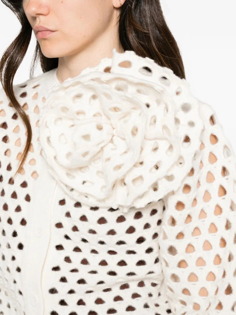 Blumarine Women Openwork Wool Cardigan With 3D Rose BLUMARINE