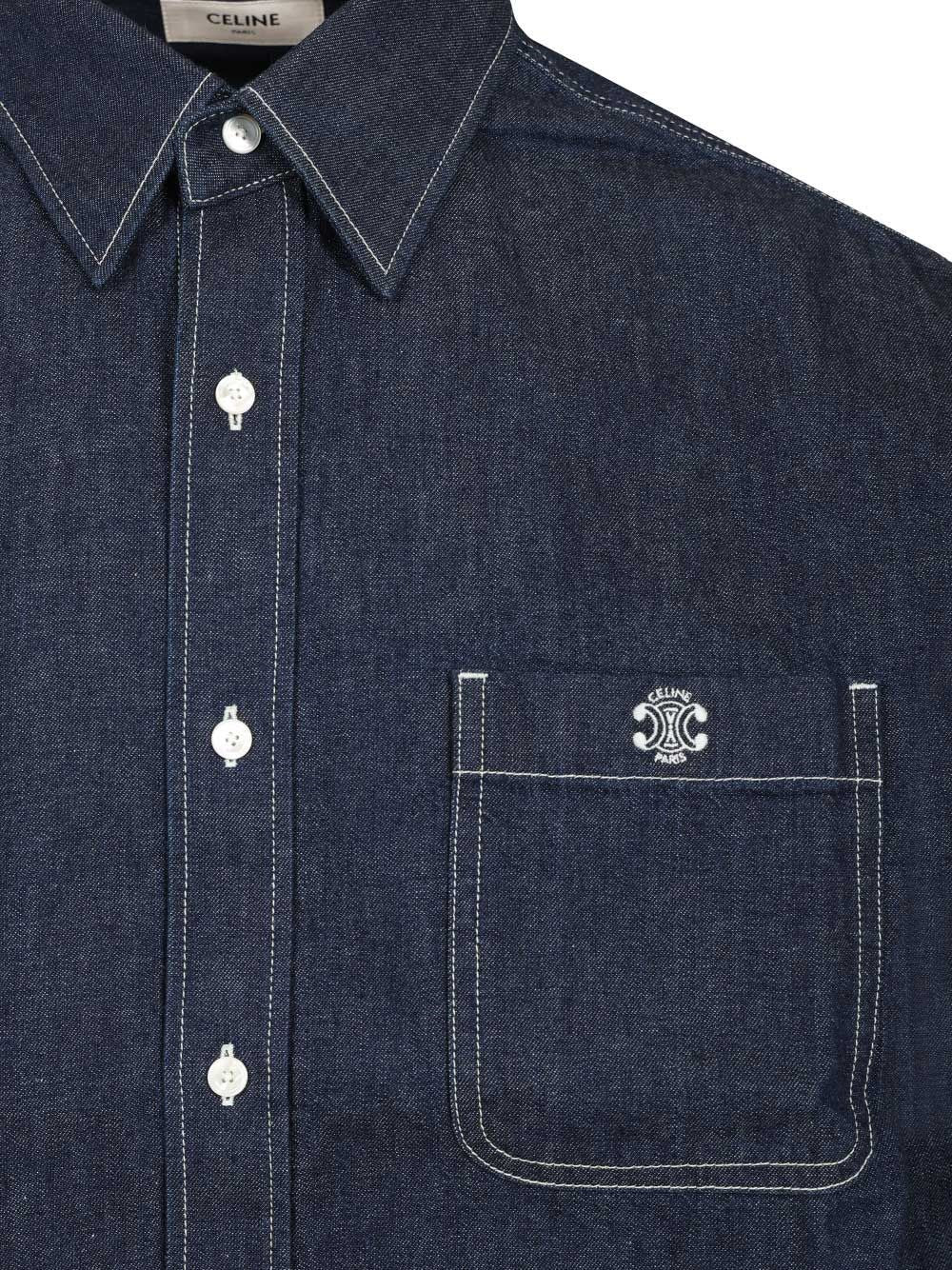 Celine Men Loose-Fit Denim Shirt
