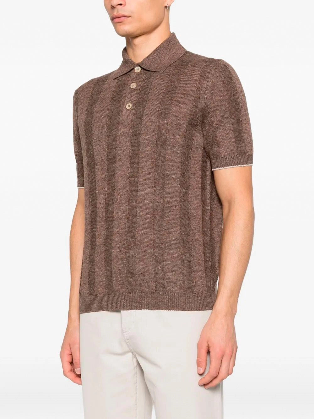 Brunello Cucinelli Men Linen And Cotton Wide Rib Knit Polo BRUNELLO CUCINELLI