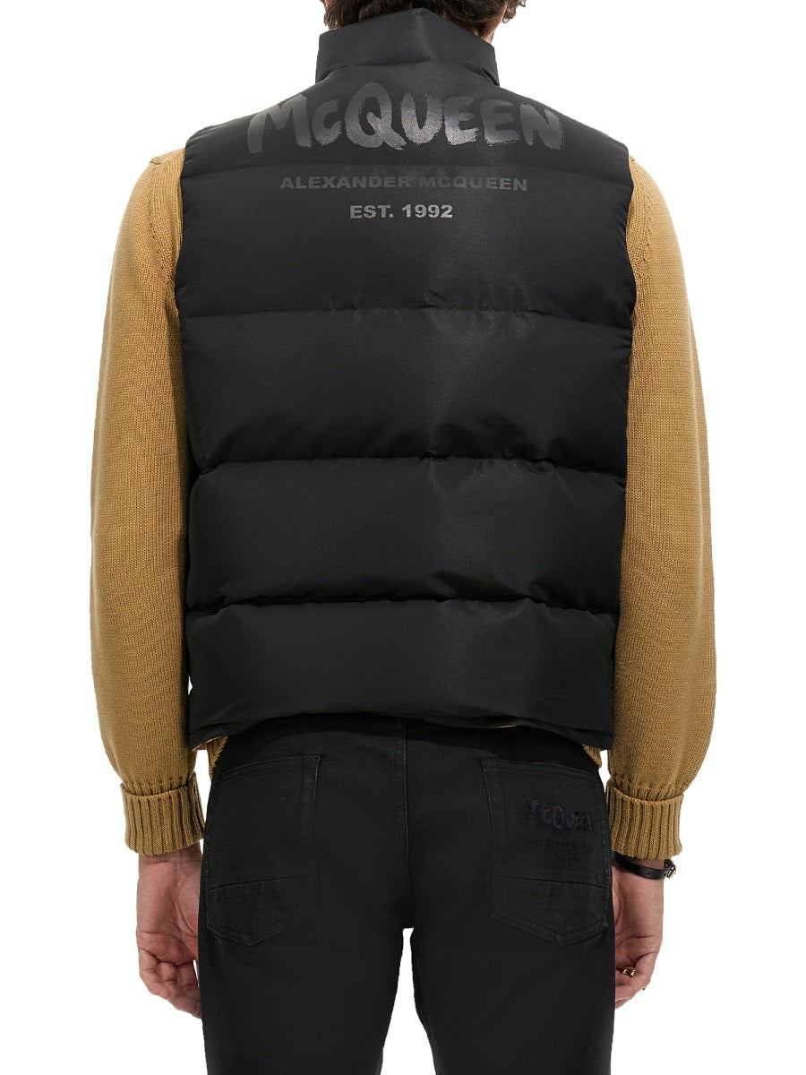 Alexander Mcqueen Men Graffiti Logo Print Down Vest ALEXANDER MCQUEEN