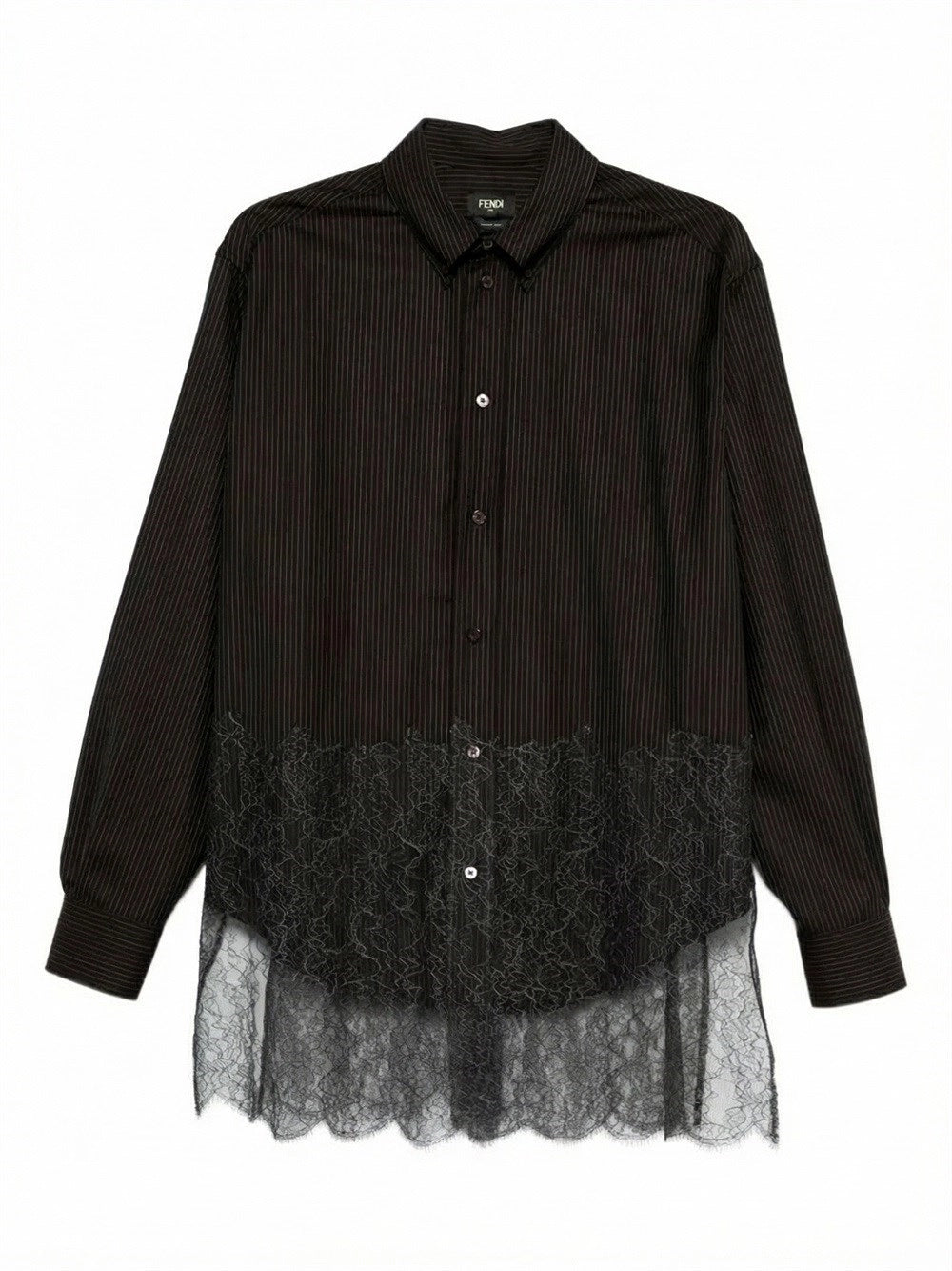 Fendi Men Wool Shirt With Stripes And Lace FENDI