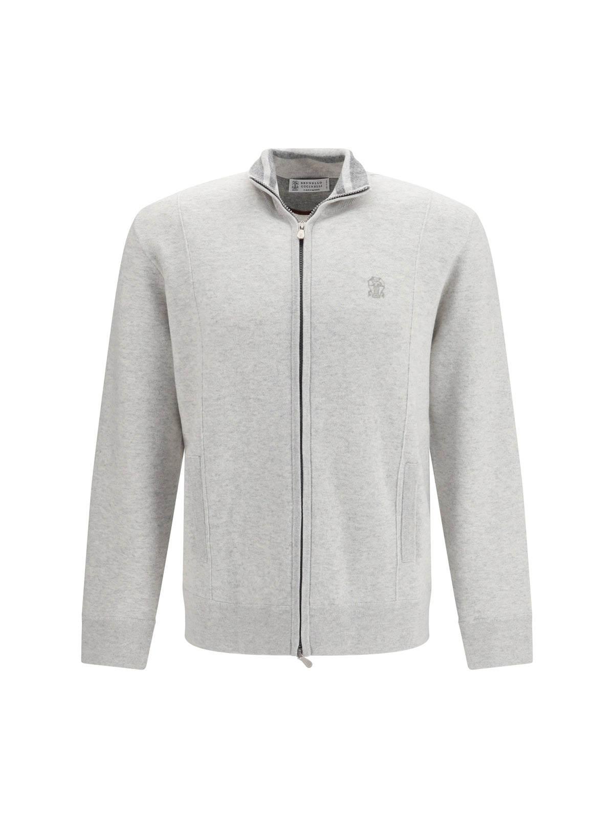 Brunello Cucinelli Men Double Cashmere Cardigan With Zip And Logo BRUNELLO CUCINELLI