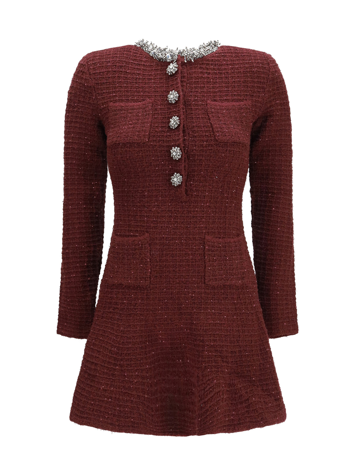 Self-Portrait Women Textured Knit Mini Dress With Statement Buttons SELF-PORTRAIT