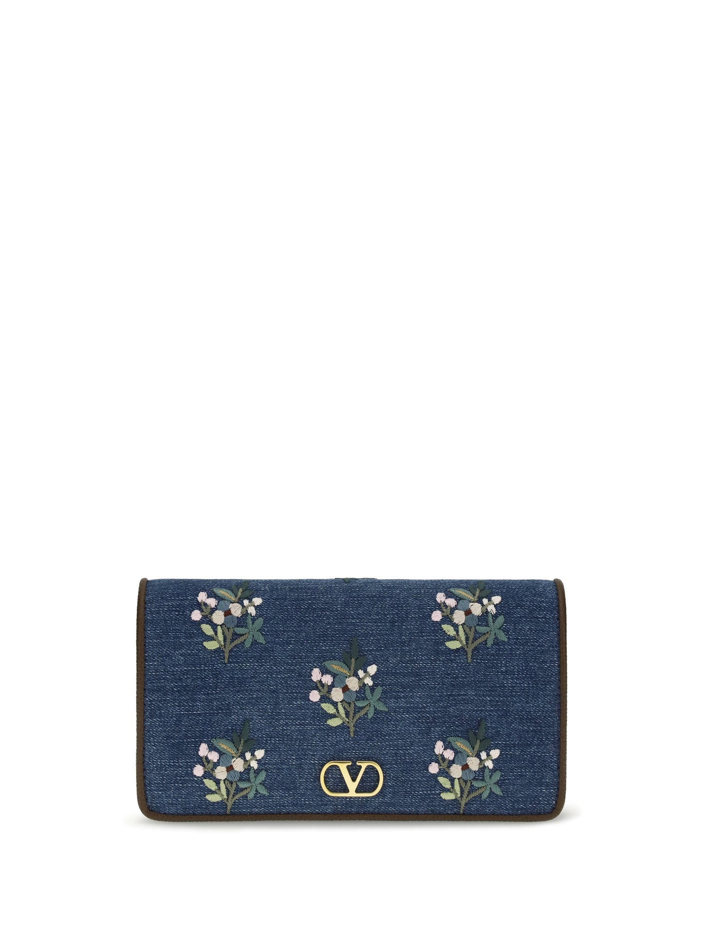 Valentino Garavani Women Mini Vlogo Signature Shoulder Bag In Denim With Floral Embroidery VALENTINO GARAVANI