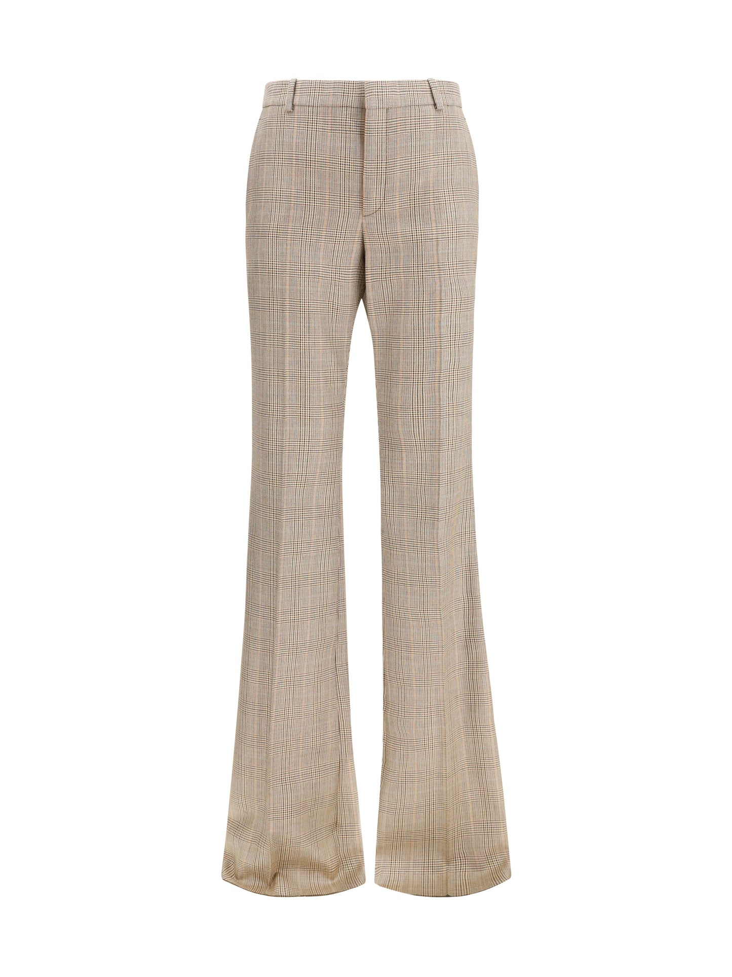 Saint Laurent Women Prince Of Wales Houndstooth Wool Flared Pants SAINT LAURENT