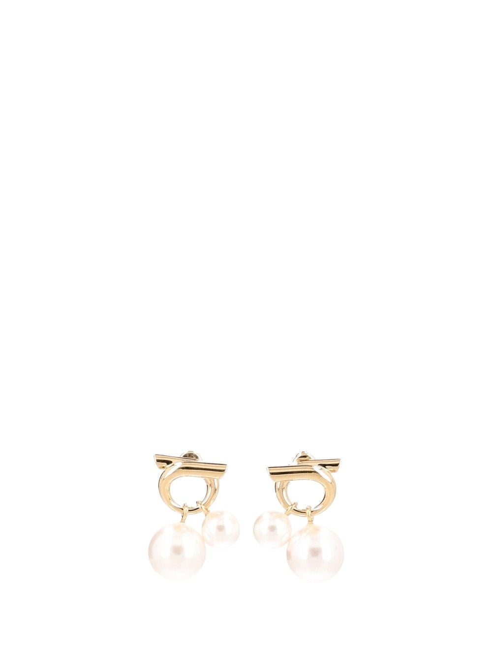 Ferragamo Women Gancini Earrings With Pearl-Effect Pendants FERRAGAMO