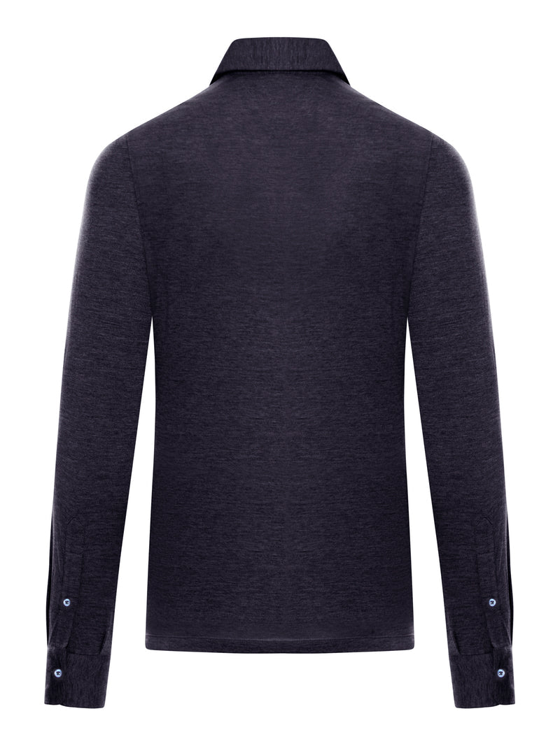 Brunello Cucinelli Men Long-Sleeved Polo Shirt In Light Silk And Cotton Jersey With Shirt Collar BRUNELLO CUCINELLI