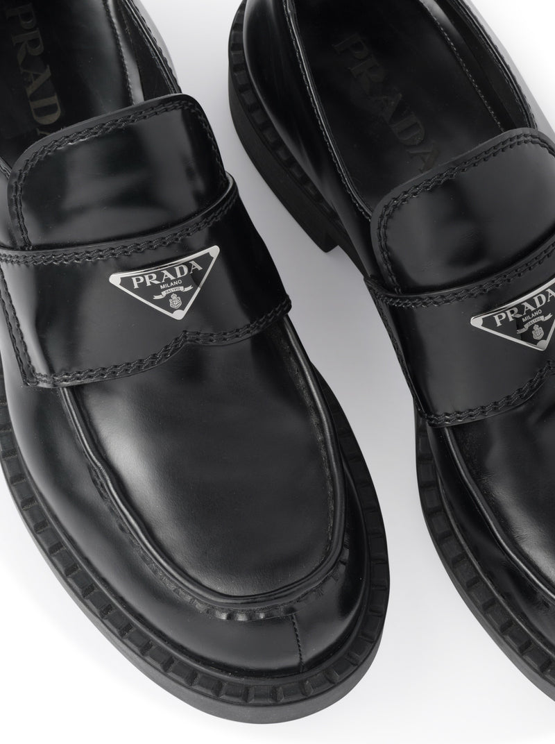 Prada Men Chocolate Brushed Leather Loafers PRADA