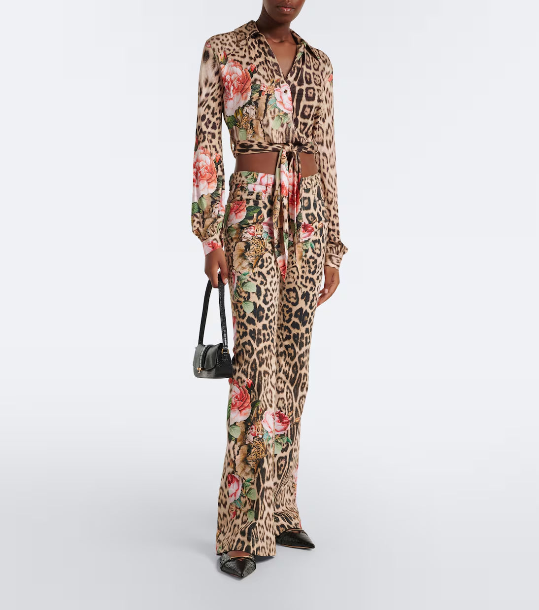 Roberto Cavalli Leopard-print floral flared jeans