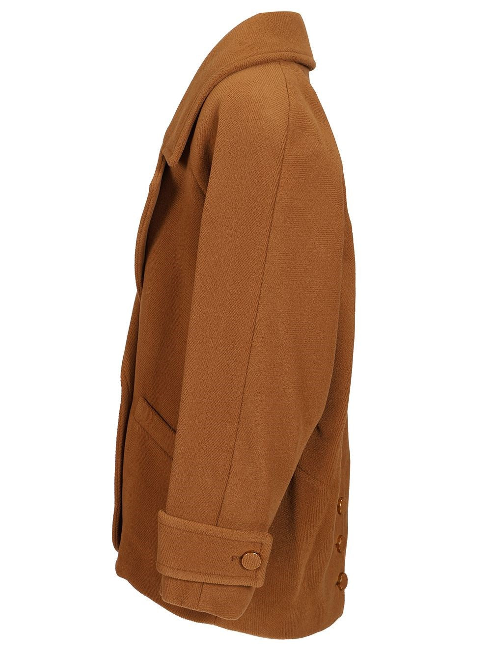 Chloe' Women Short Double-Breasted Wool Coat With Herringbone Pattern CHLOE