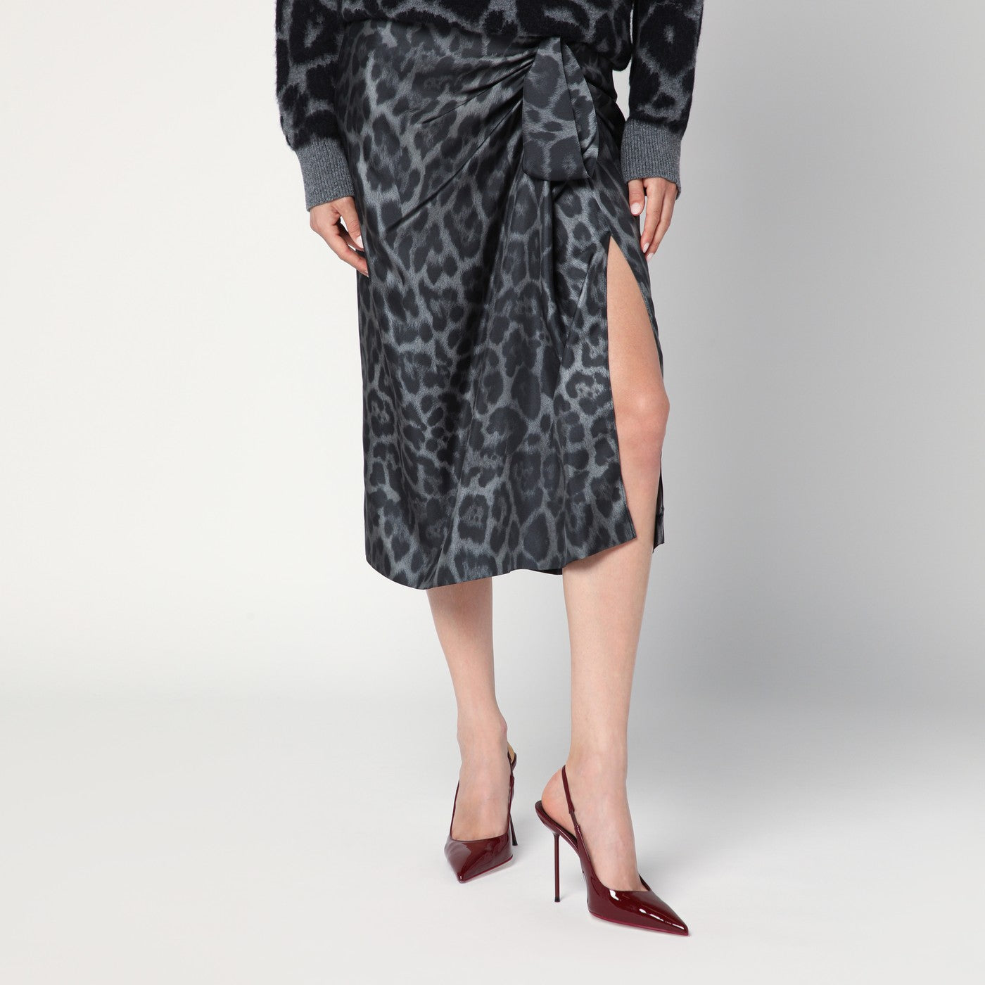 Stella Mccartney Leopard Midi Skirt With Knot Women STELLA MCCARTNEY