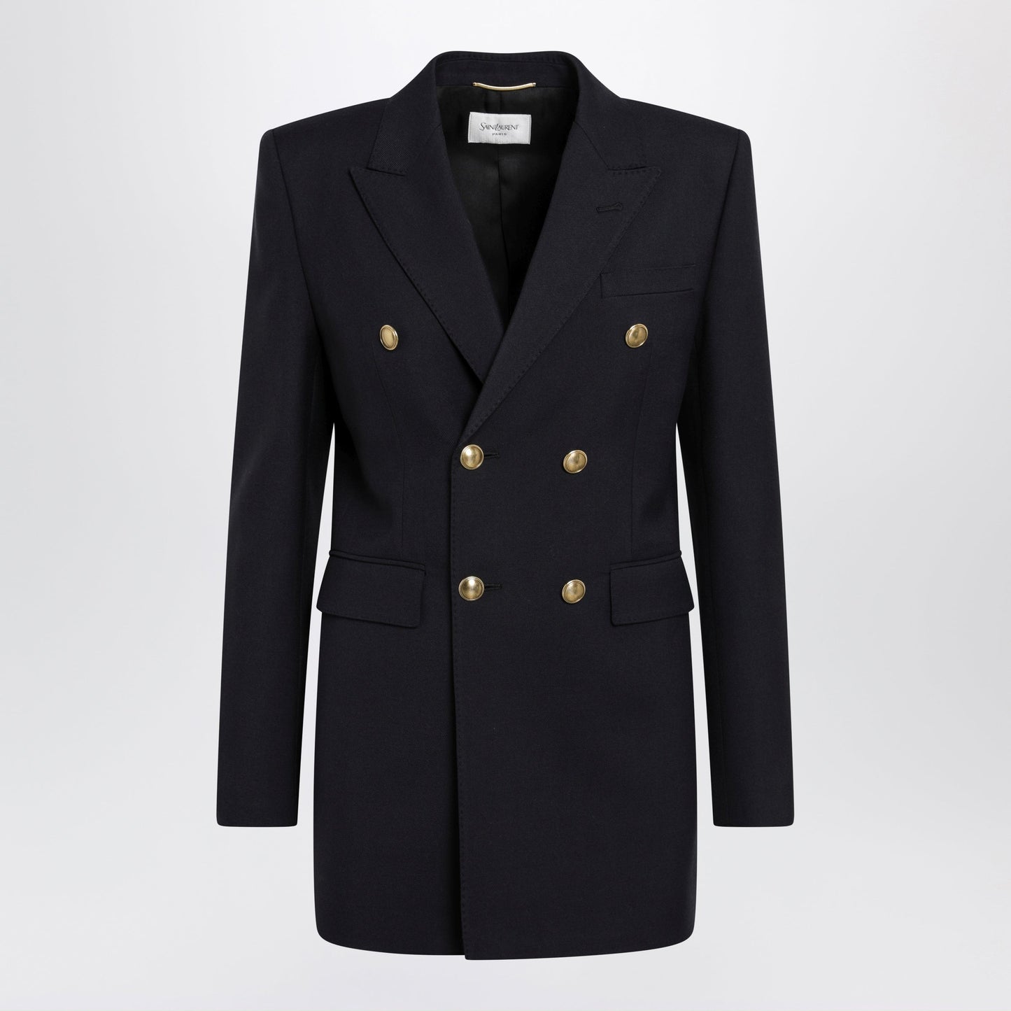 Saint Laurent Double-Breasted Virgin Wool Gabardine Jacket In Navy Women SAINT LAURENT