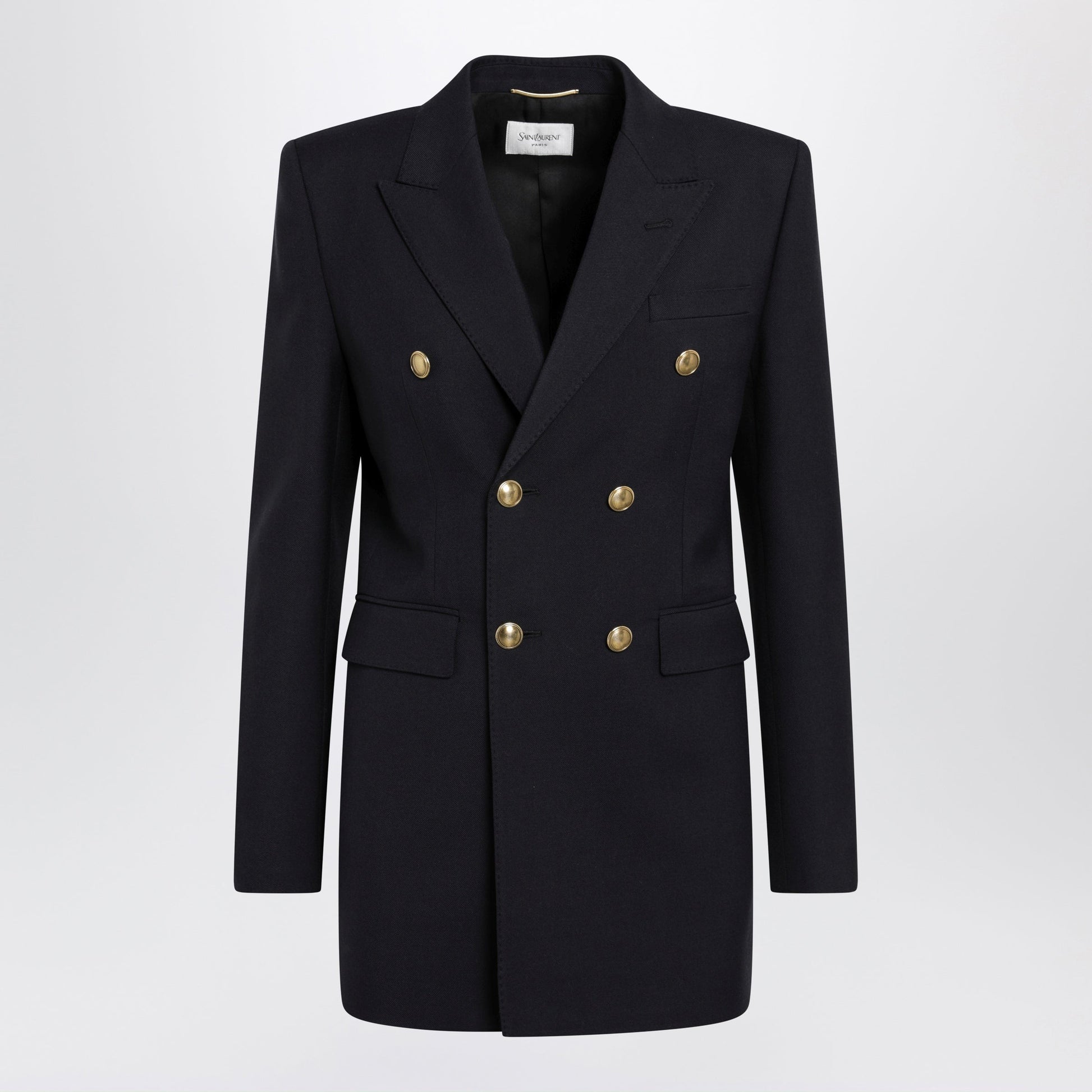 Saint Laurent Double-Breasted Virgin Wool Gabardine Jacket In Navy Women SAINT LAURENT