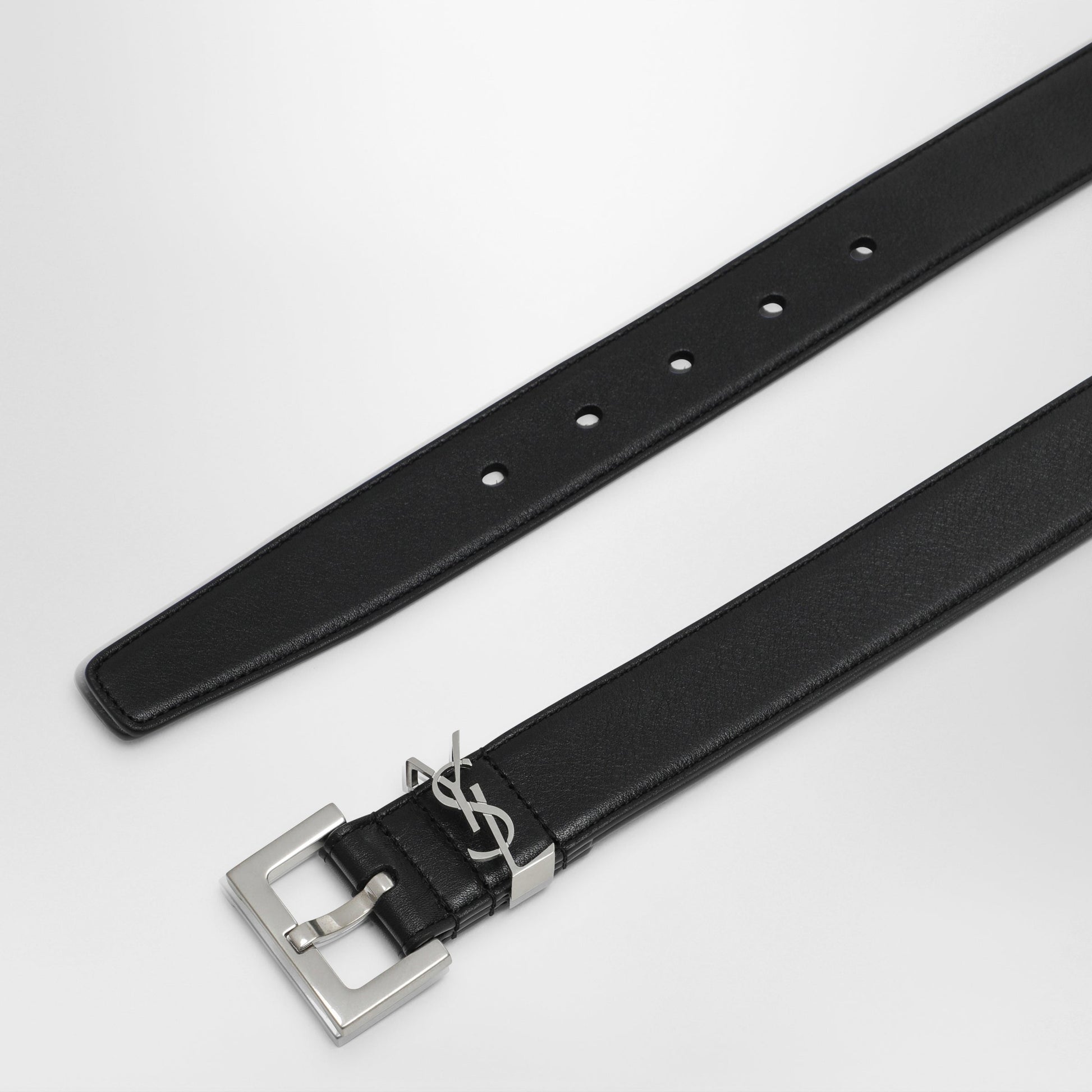 Saint Laurent Cassandre Black Smooth Leather Belt Women SAINT LAURENT