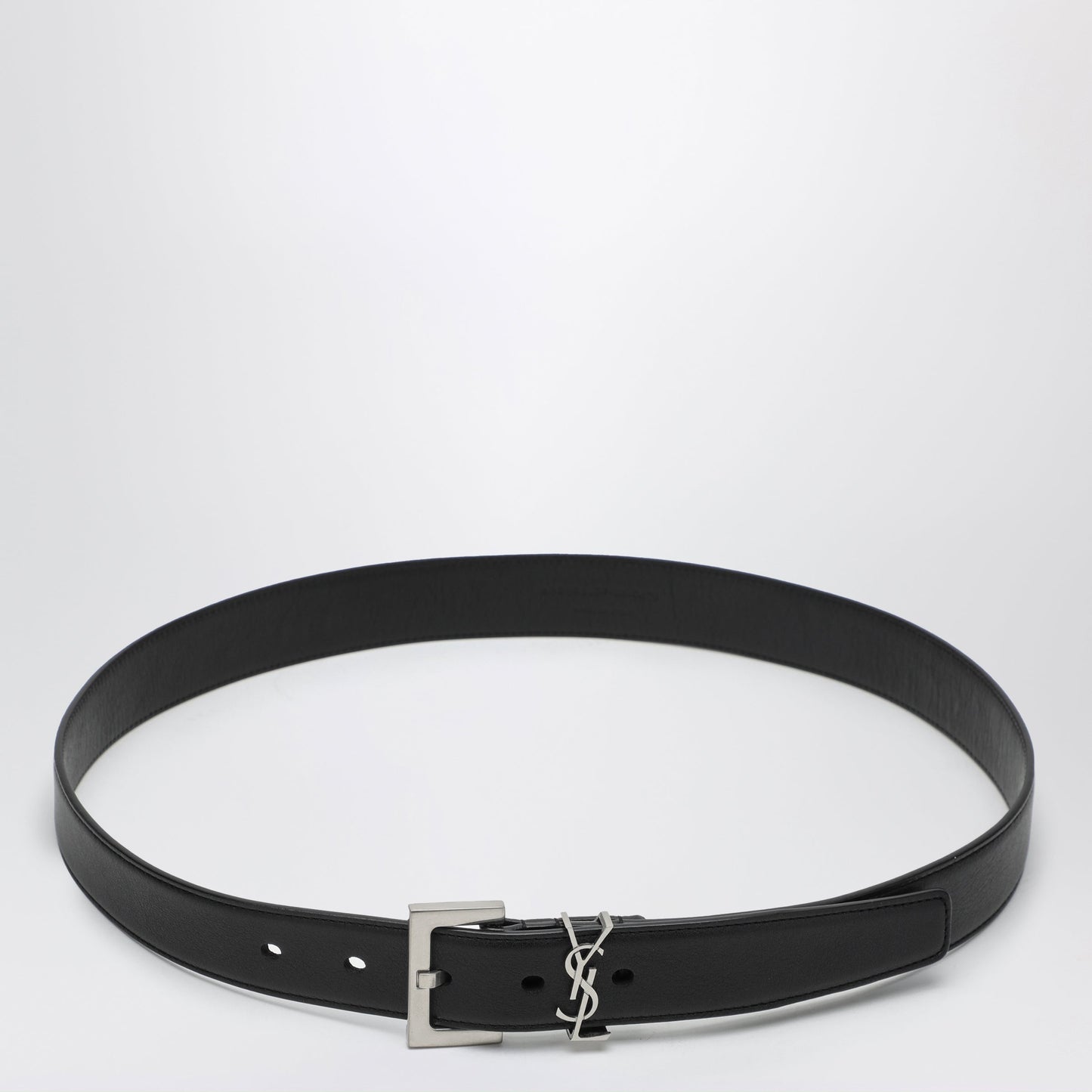 Saint Laurent Cassandre Black Smooth Leather Belt Women SAINT LAURENT