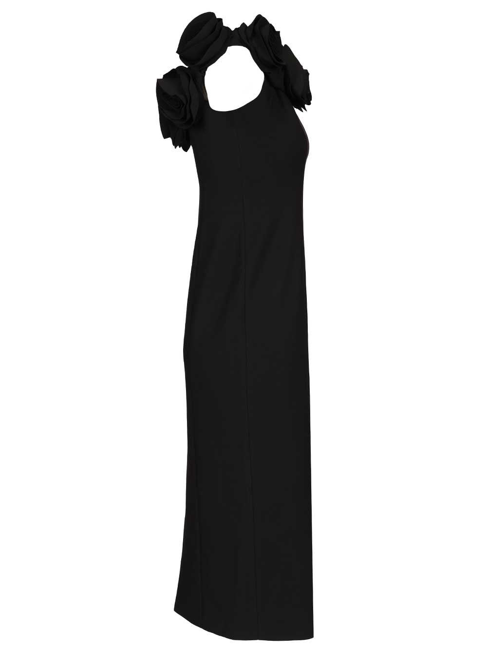 Rotate Women Black Crepe Midi Dress With Floral Print ROTATE