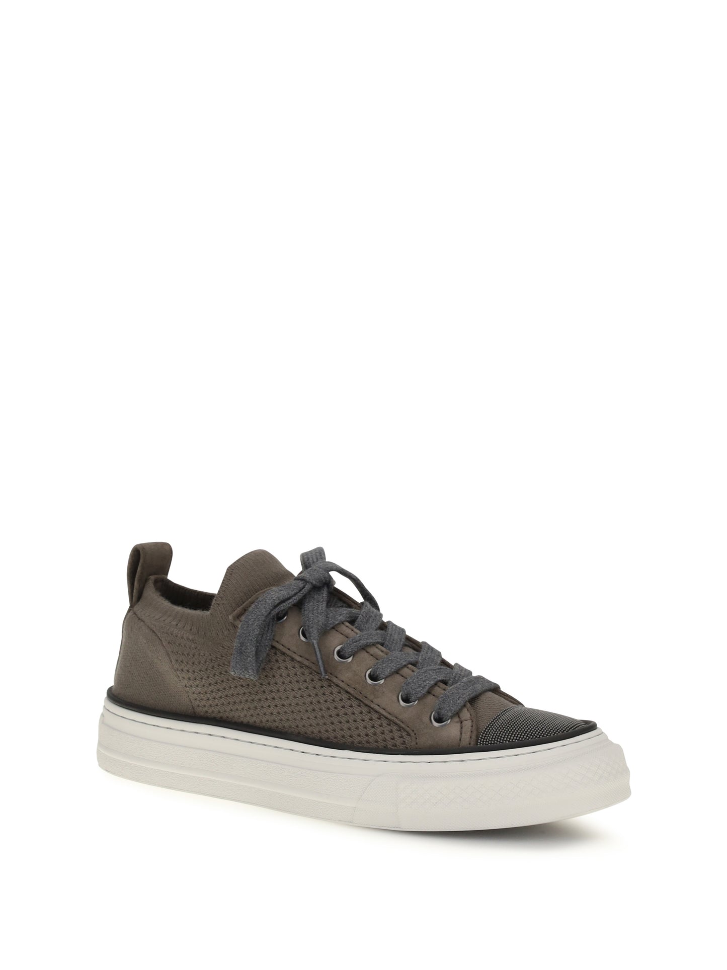 Brunello Cucinelli Women Cotton Knit And Suede Sneakers BRUNELLO CUCINELLI