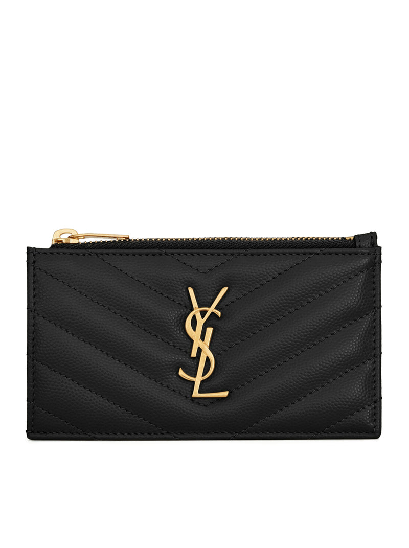 Saint Laurent Women Cassandre Matelassé Fragments Card Holder With Zip In Powder Grain Embossed Leather SAINT LAURENT