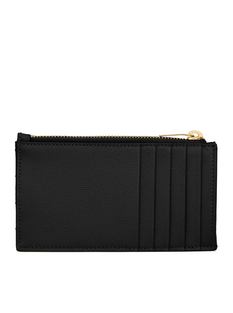 Saint Laurent Women Cassandre Matelassé Fragments Card Holder With Zip In Powder Grain Embossed Leather SAINT LAURENT